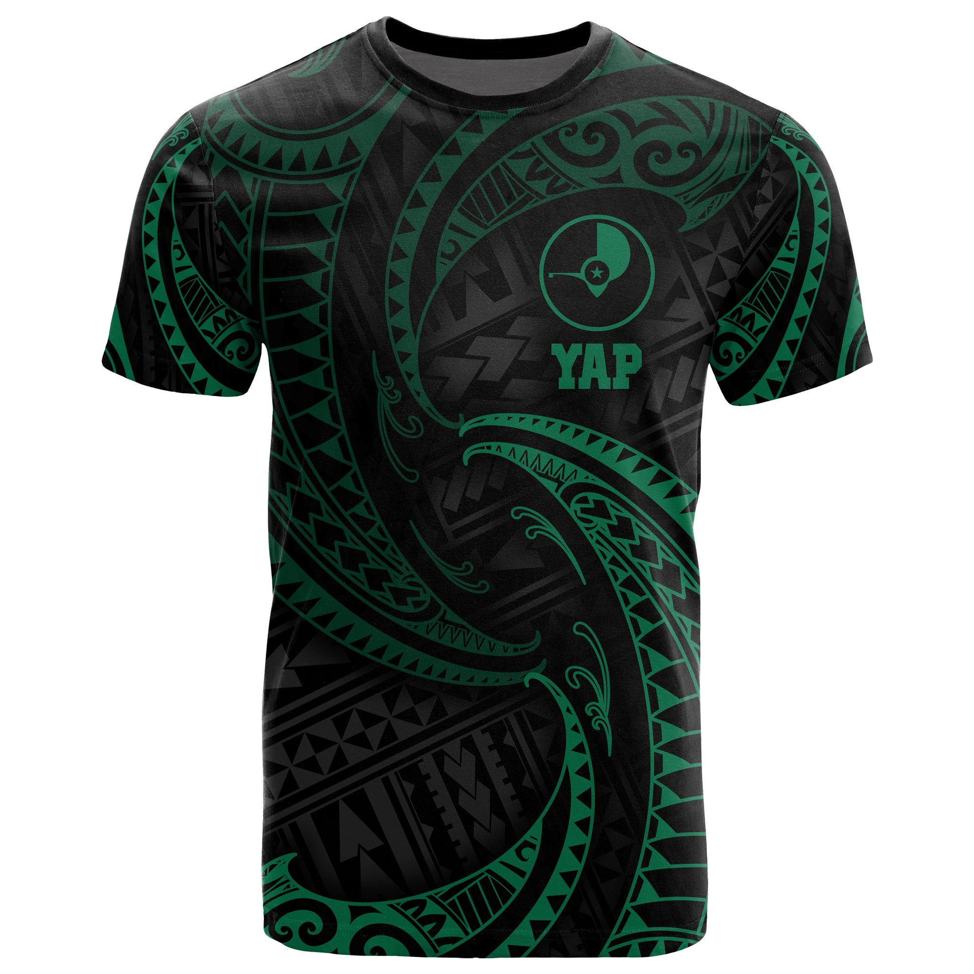 Yap Micronesia All Over T Shirt Green Tribal Wave Unisex Green - Polynesian Pride