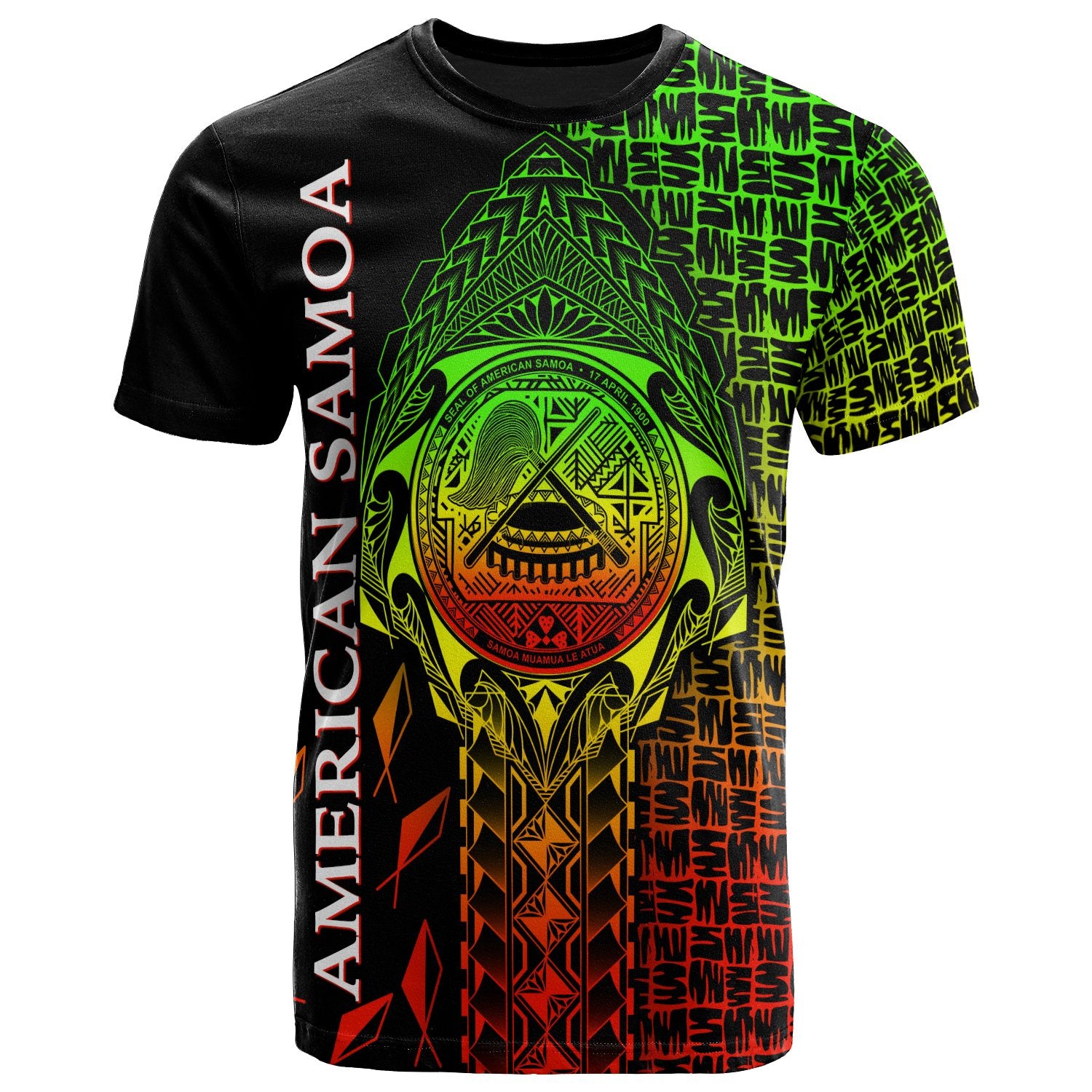 American Samoa T Shirt AS Seal Rocket Style (Reggae) Unisex Black - Polynesian Pride