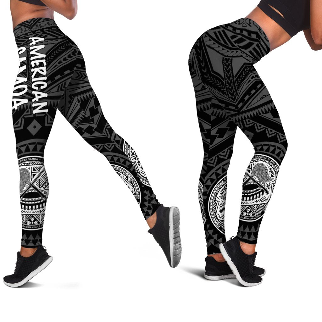 American Samoa Women's Legging - Seal In Polynesian Tattoo Style ( Black) - Polynesian Pride