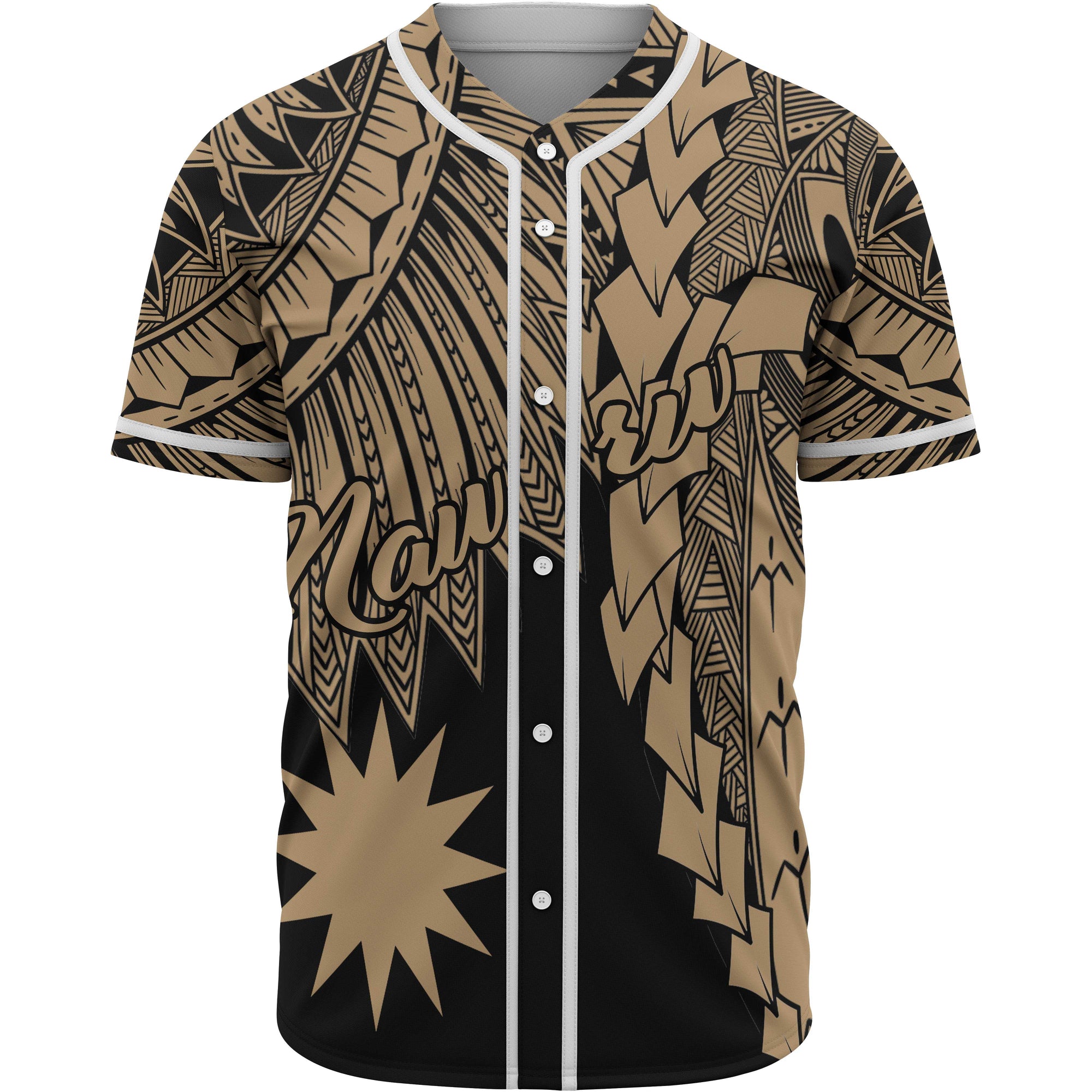 Nauru Polynesian Baseball Shirt - Tribal Wave Tattoo Gold Unisex Gold - Polynesian Pride