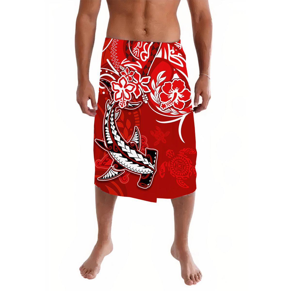 Custom Hawaii Lavalava Polynesian Red Sea Turtle Honu and Hammerhead Shark LT13 Red - Polynesian Pride