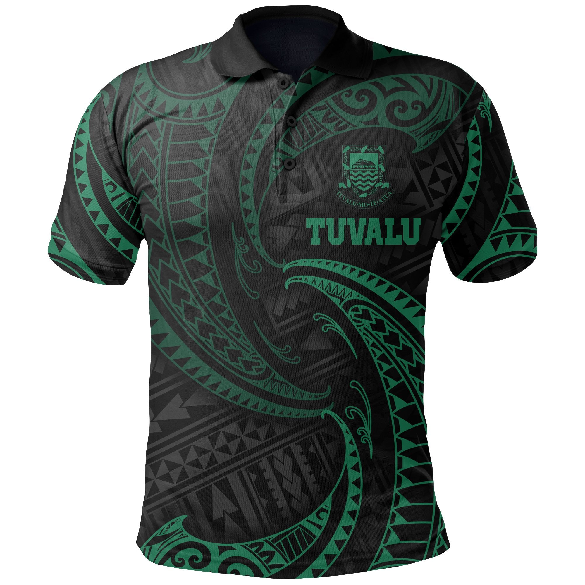 Tuvalu Polynesian Polo Shirt Green Tribal Wave Unisex Green - Polynesian Pride