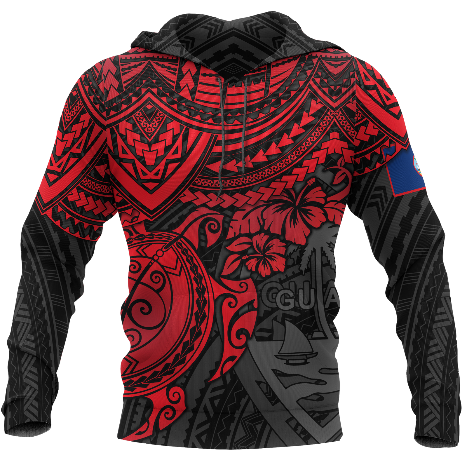 Guam Polynesian Hoodie Red Turtle Unisex RED - Polynesian Pride