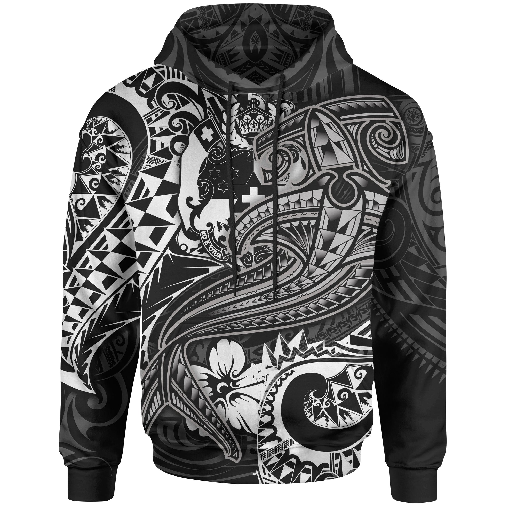 Tonga Hoodie White Shark Polynesian Tattoo Unisex White - Polynesian Pride