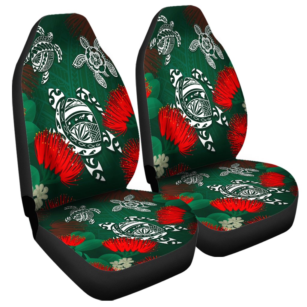 Hawaii Lehua Flowers Turtle Poly Car Seat Covers - Ser Style - AH Universal Fit Green - Polynesian Pride