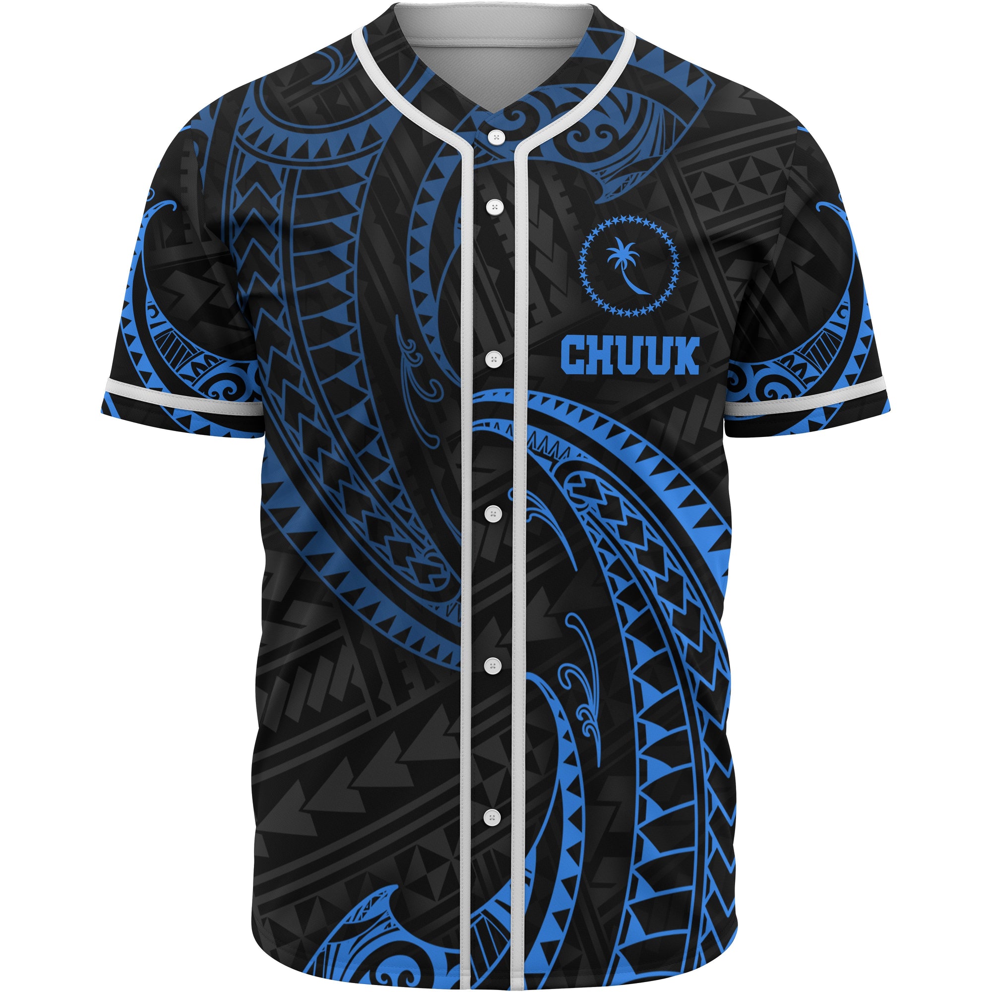 Chuuk Polynesian Baseball Shirt - Blue Tribal Wave Unisex Blue - Polynesian Pride