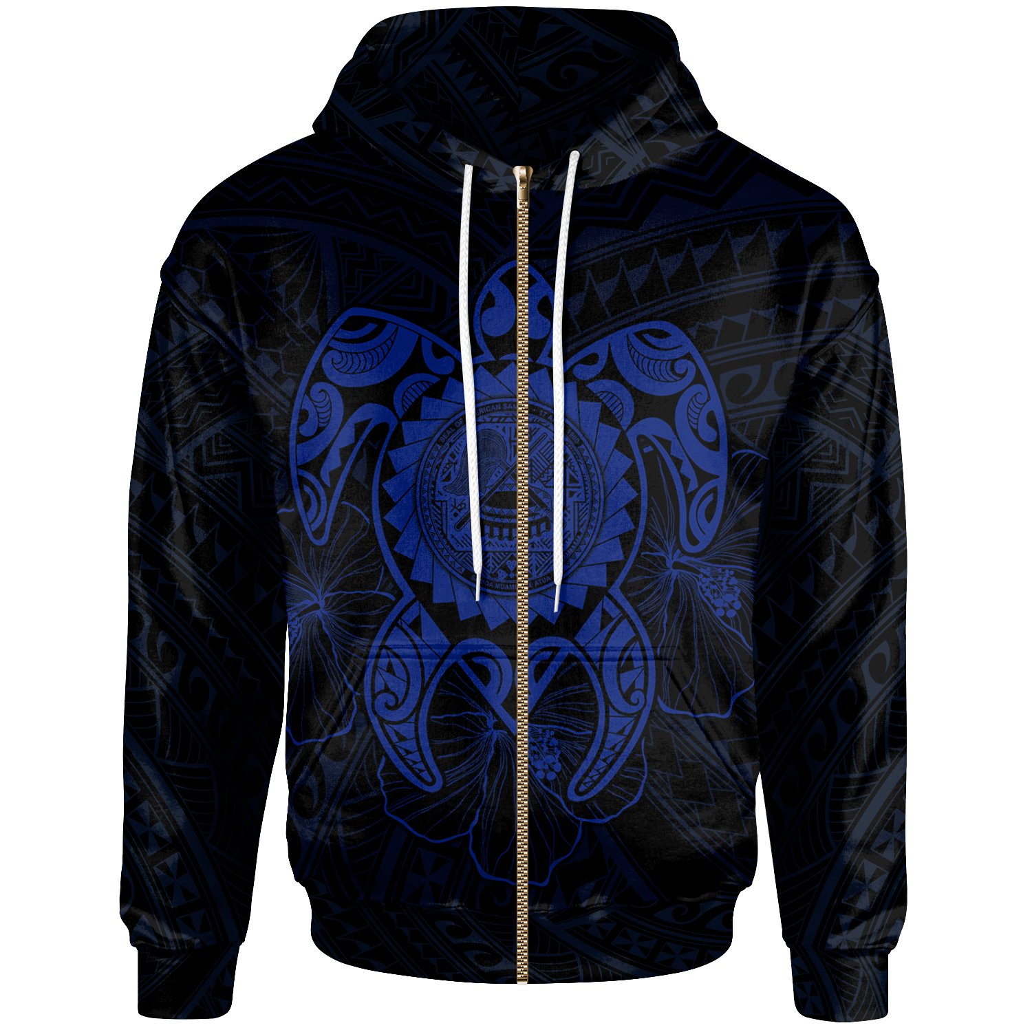 American Samoa Polynesian Zip up Hoodie Vintage Polynesian Turtle (BLUE) Unisex Blue - Polynesian Pride