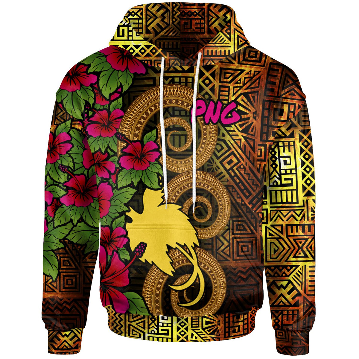 Papua New Guinea Polynesian Hoodie Hibiscus Vintage Unisex Orange - Polynesian Pride