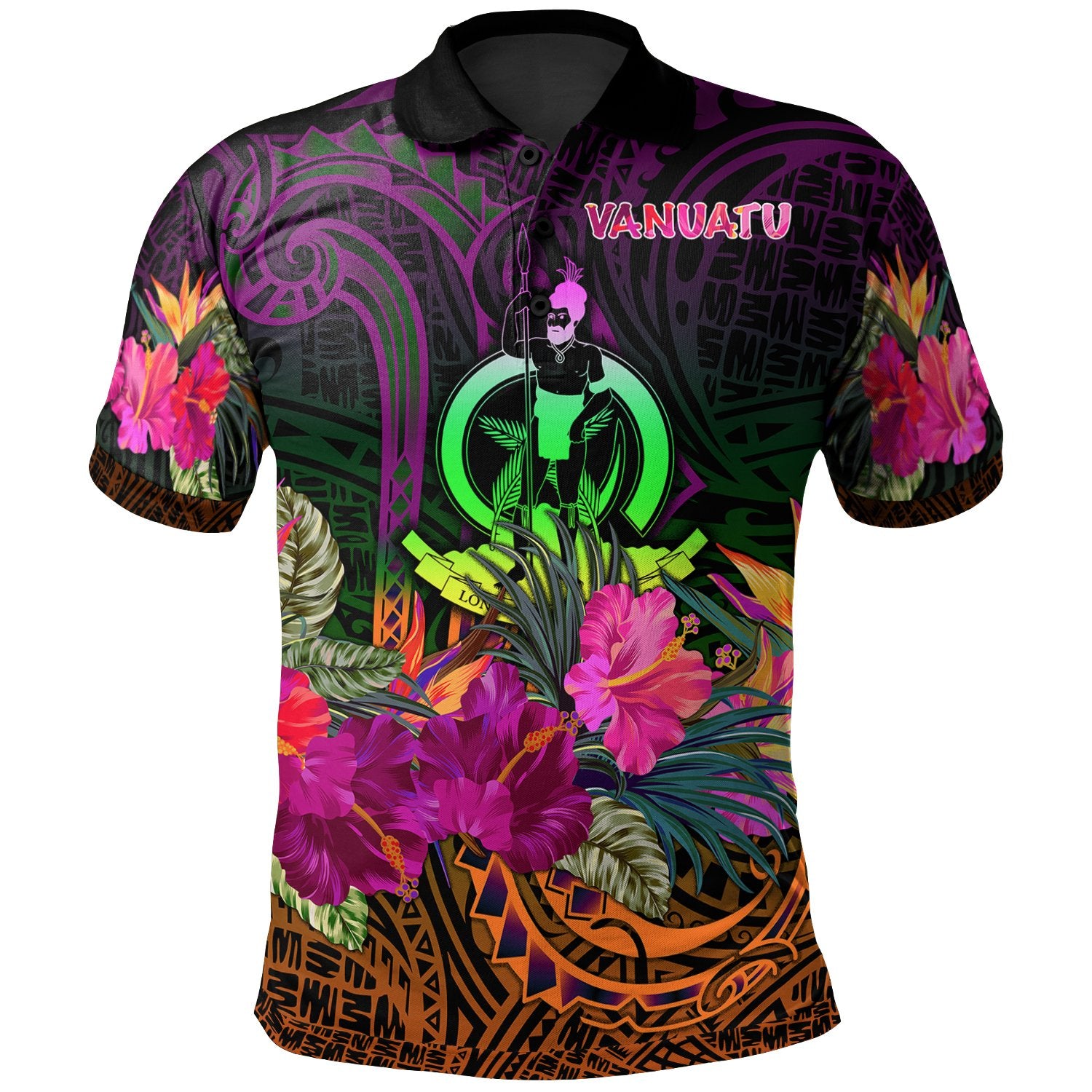 Vanuatu Polo Summer Hibiscus Unisex Reggae - Polynesian Pride