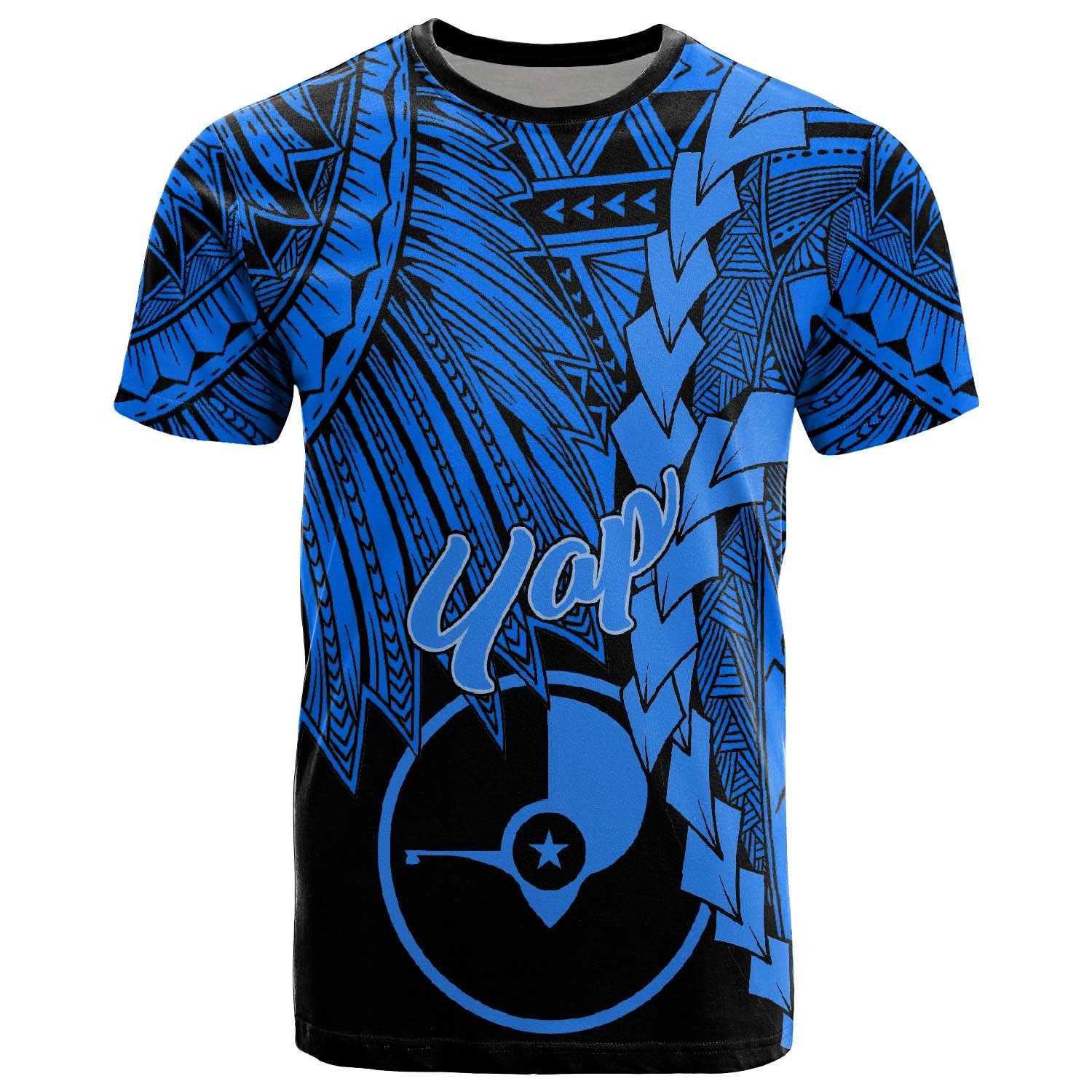 Yap Micronesia T Shirt Tribal Wave Tattoo Blue Unisex Blue - Polynesian Pride