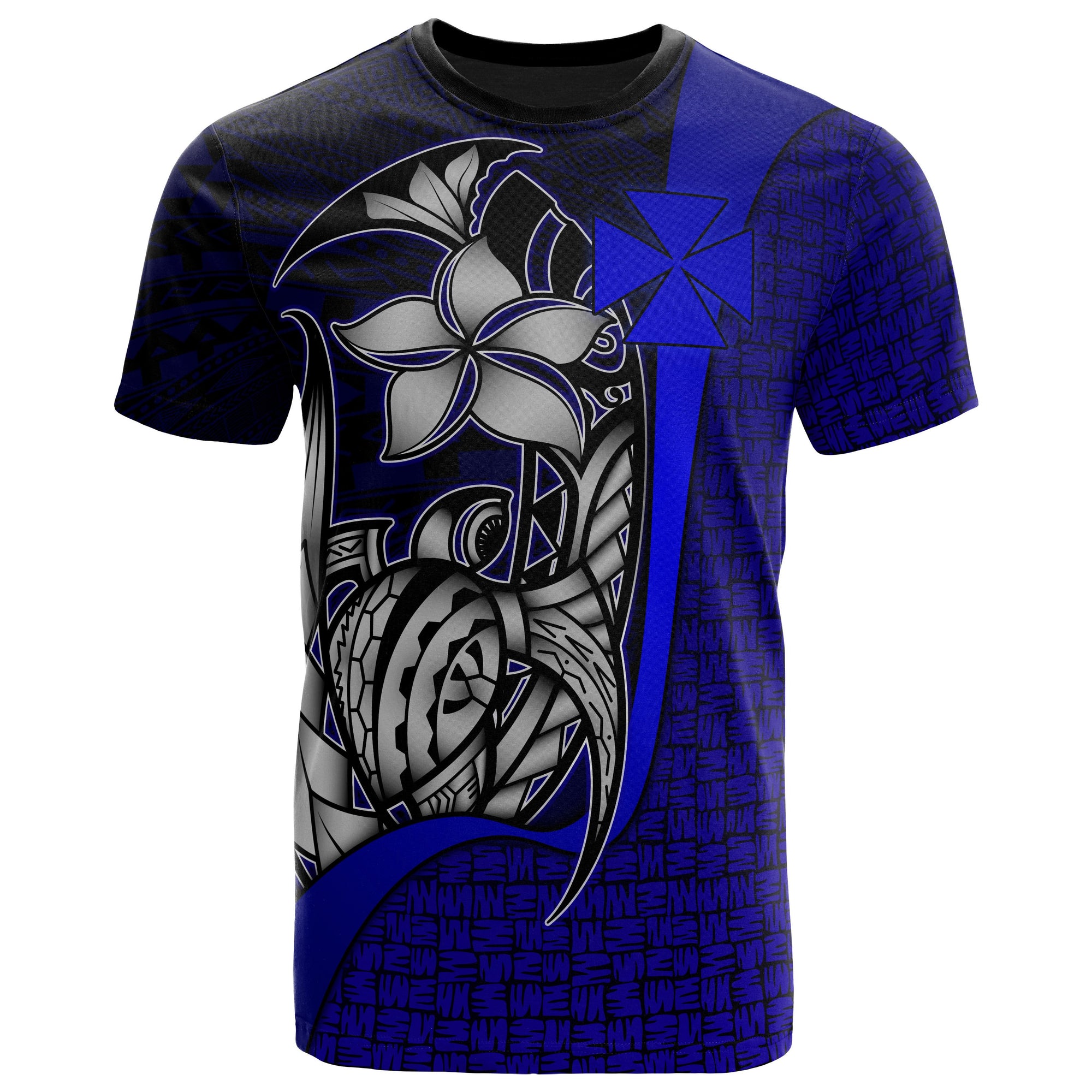 Wallis and Futuna Polynesian T Shirt Blue Turtle with Hook Unisex Blue - Polynesian Pride