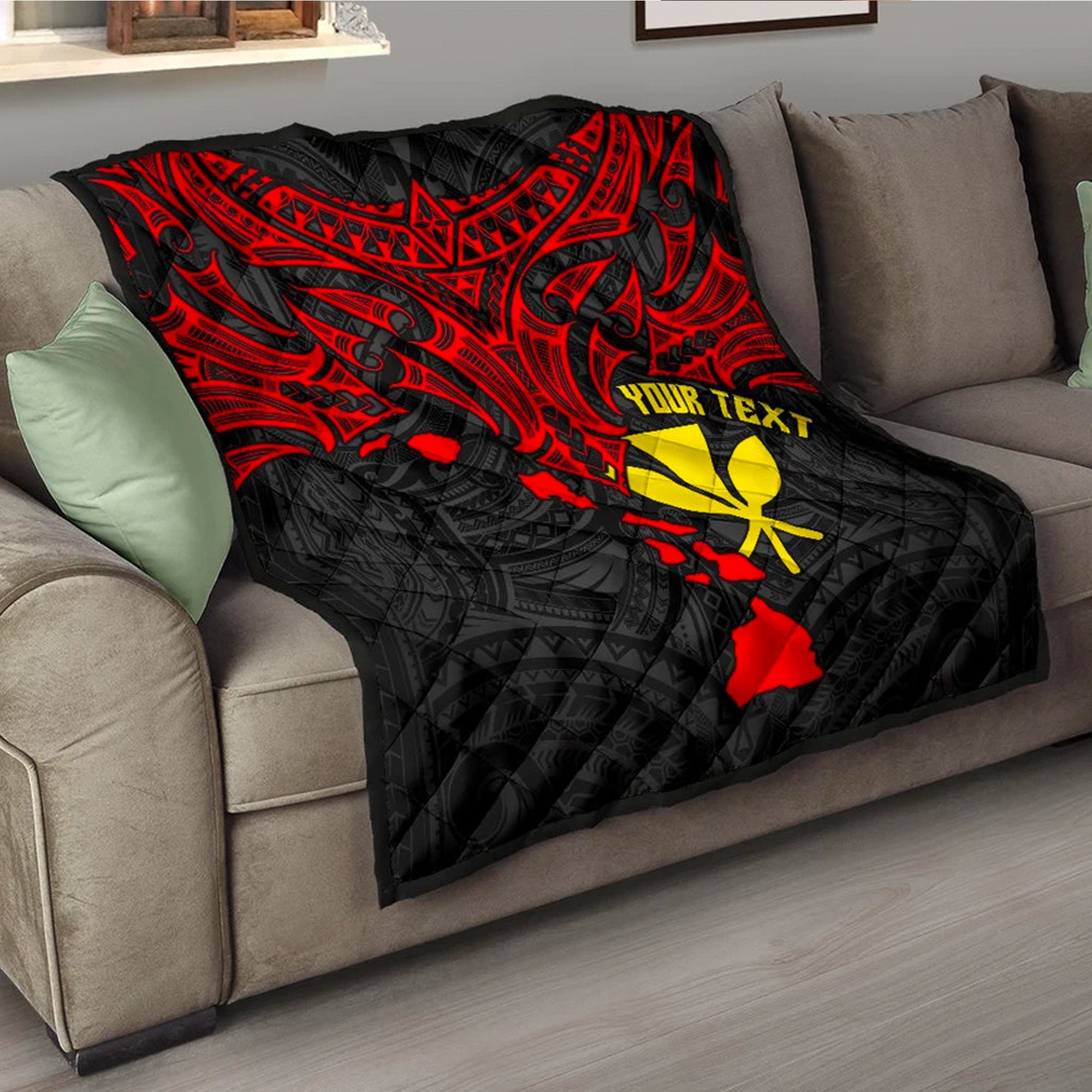 Hawaii Custom Personalised Premium Quilt - Polynesian Whale Tail Red - Polynesian Pride