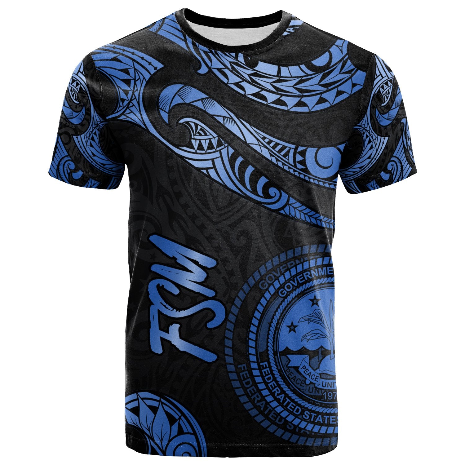 Federated States of Micronesia T Shirt Polynesian Tattoo Blue Version Unisex Blue - Polynesian Pride