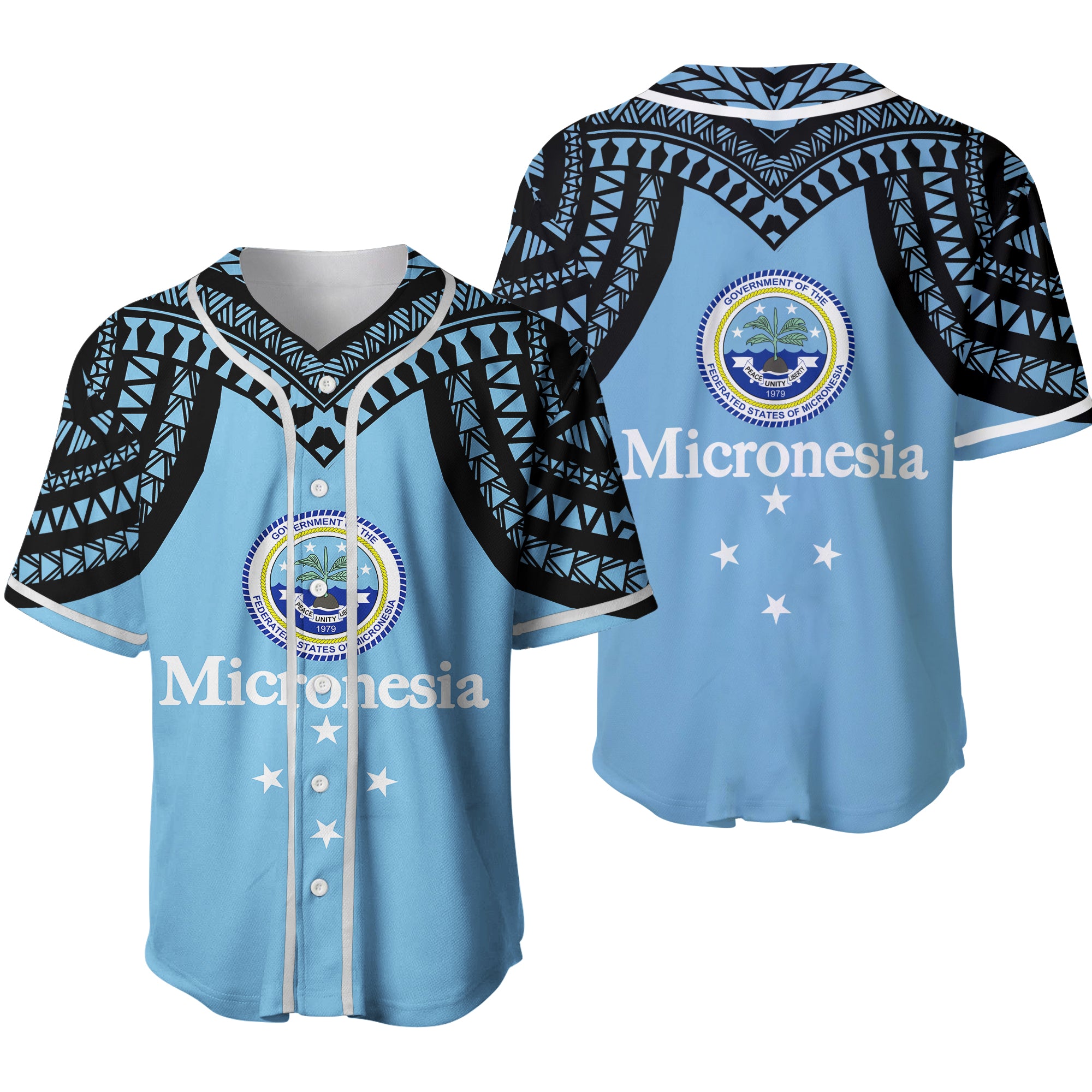 Federated States of Micronesia Baseball Jersey - Micronesia Pattern - LT12 Blue - Polynesian Pride