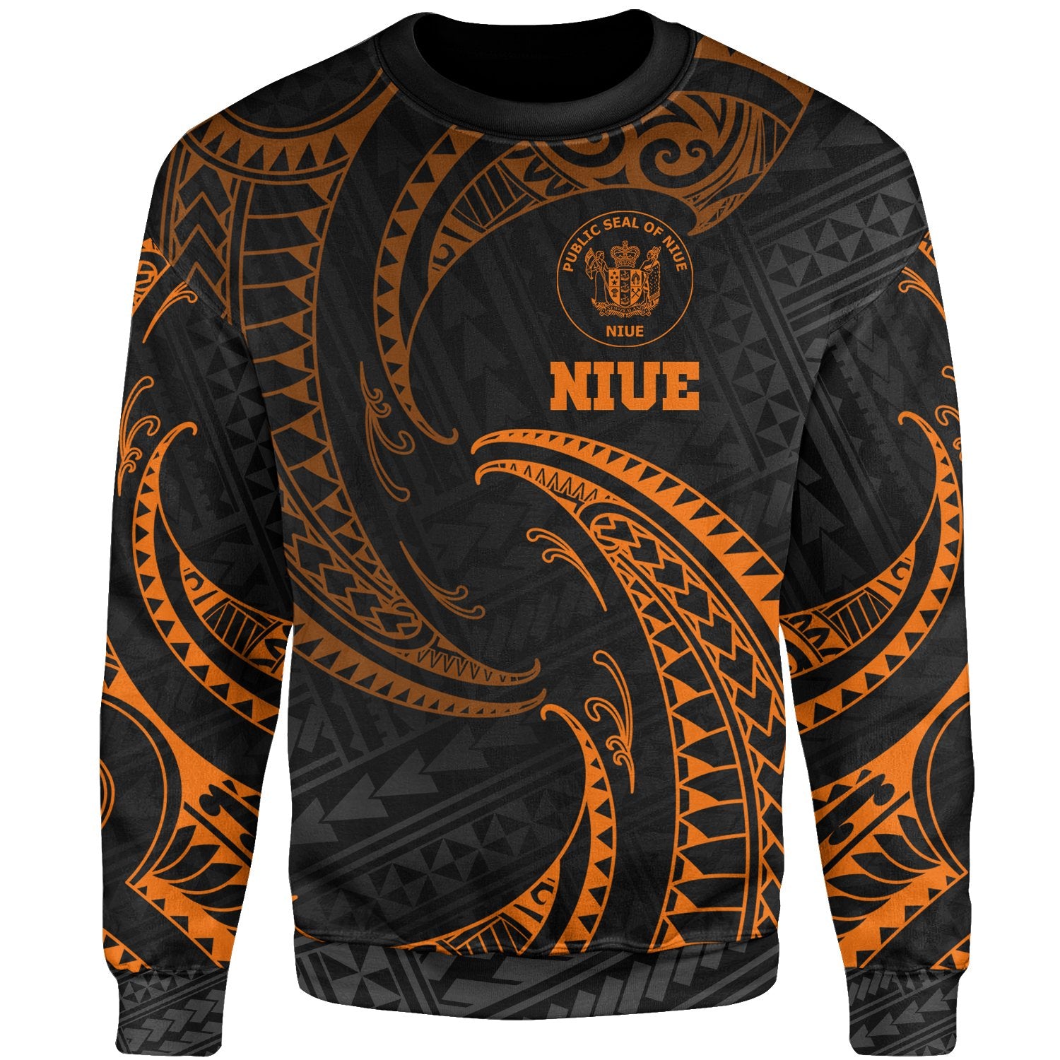 Niue Polynesian Sweater - Orange Tribal Wave Unisex Orange - Polynesian Pride