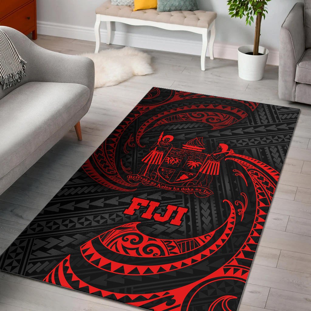 Fiji Polynesian Area Rug - Red Tribal Wave Red - Polynesian Pride