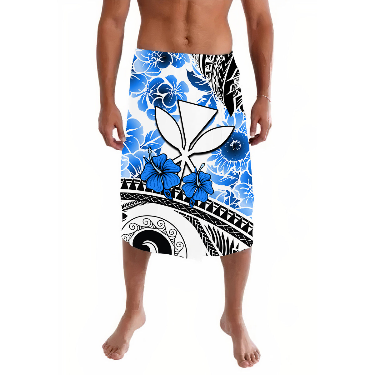 Hawaii Lavalava Polynesiann and Blue Hibiscus LT13 Blue - Polynesian Pride