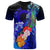 CNMI T Shirt Humpback Whale with Tropical Flowers (Blue) Unisex Blue - Polynesian Pride