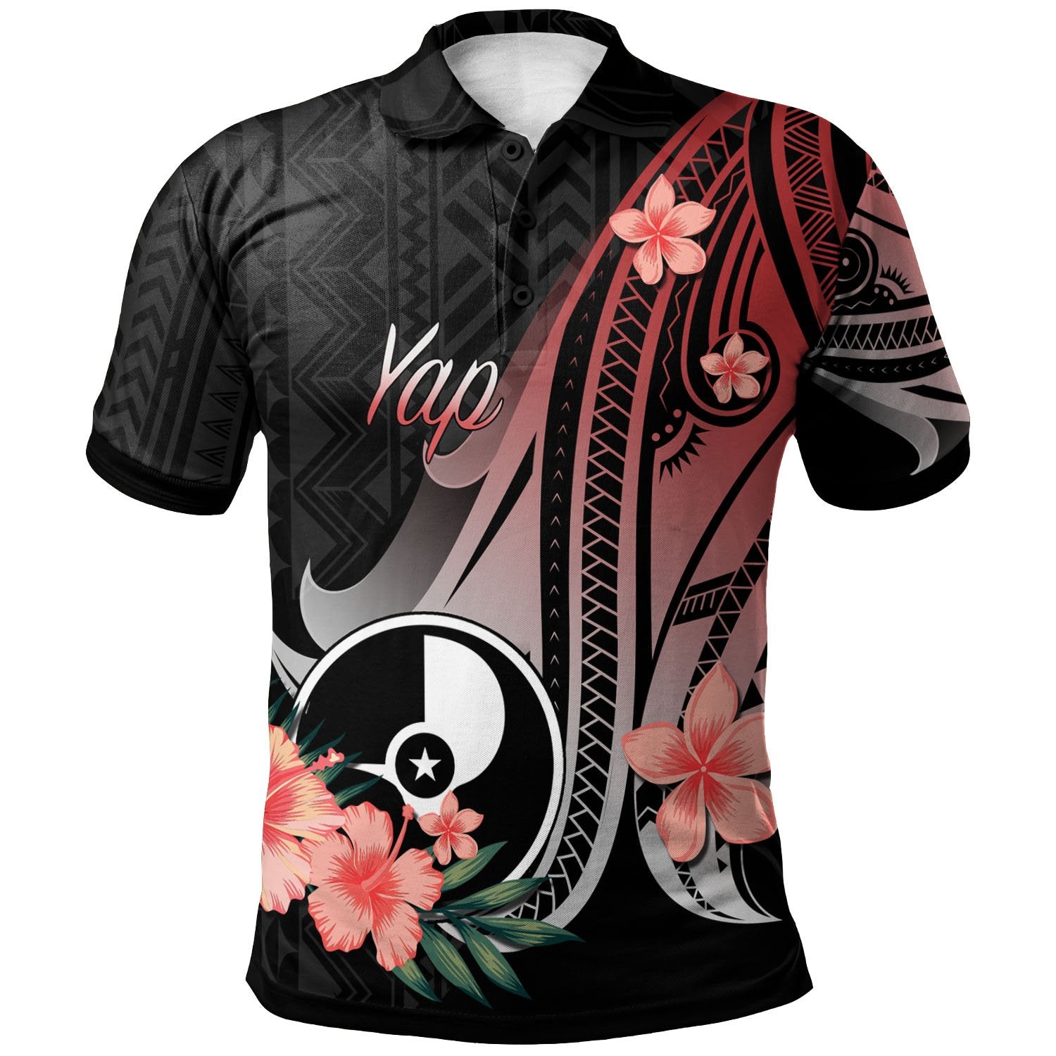 Yap Polo Shirt Red Polynesian Hibiscus Pattern Style Unisex Red - Polynesian Pride