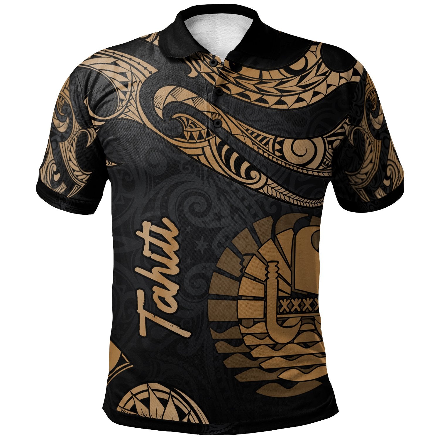 Tahiti Polo Shirt Polynesian Tattoo Gold Version Unisex Gold - Polynesian Pride