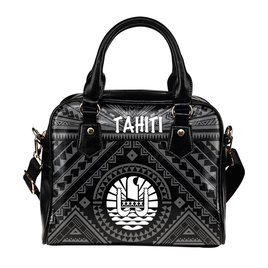 Tahiti Shoulder Handbag - Tahiti Seal In Polynesian Tattoo Style (Black) - Polynesian Pride