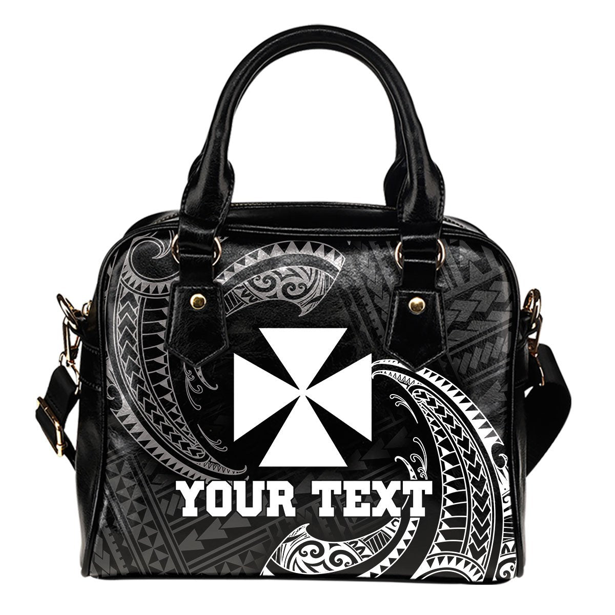 Wallis and Futuna Polynesian Custom Personalised Shoulder Handbag - White Tribal Wave One Size Black - Polynesian Pride