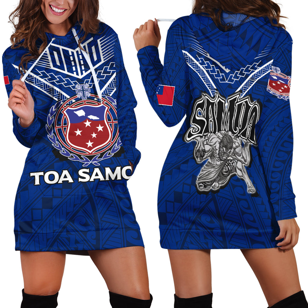 Toa Samoa Rugby Hoodie Dress - Samoan Warrior Pride - LT12 Hoodie Dress Blue - Polynesian Pride