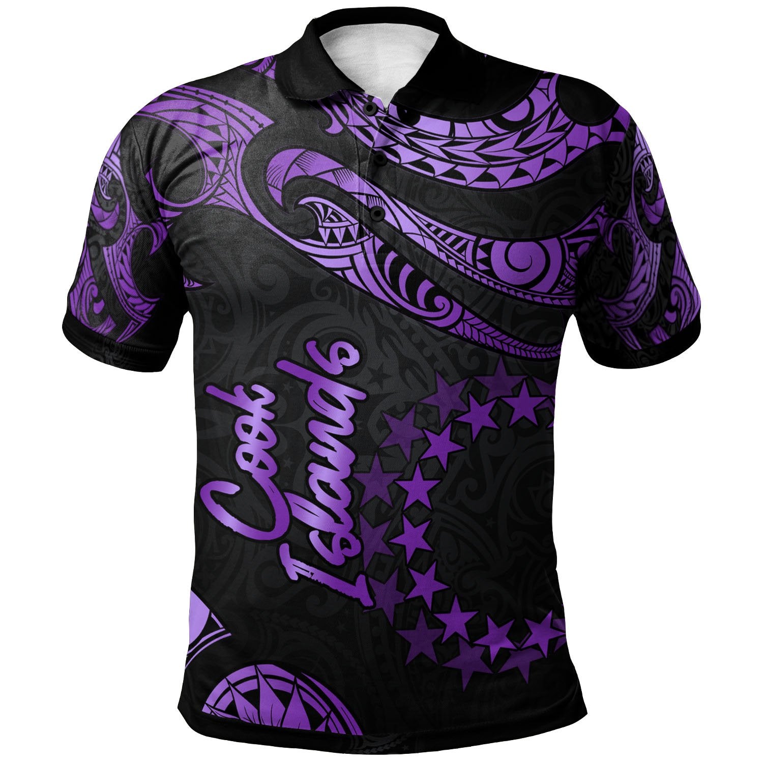 Cook Islands Polo Shirt Polynesian Tattoo Purple Version Unisex Purple - Polynesian Pride