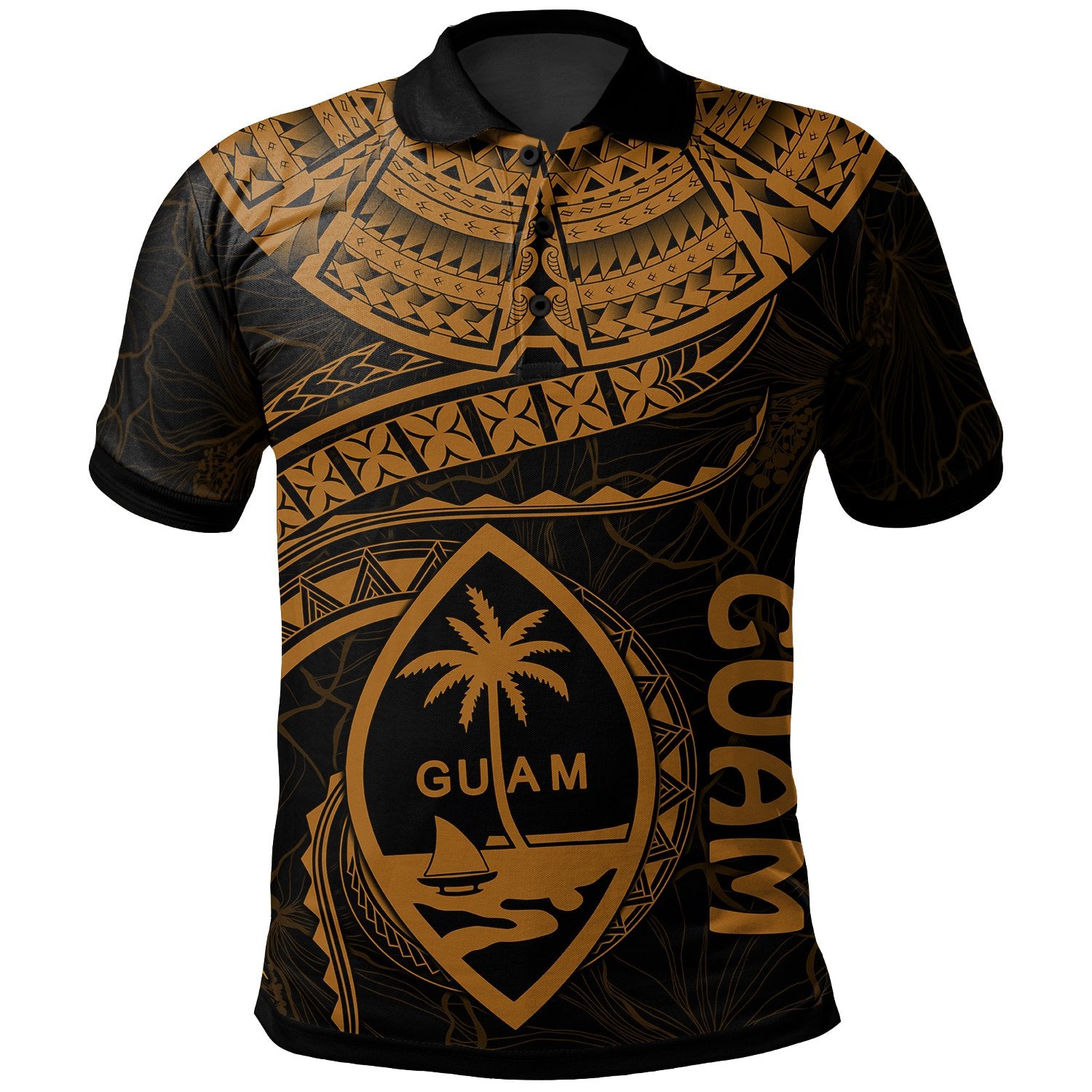 Guam Polynesian Polo Shirt Guam Waves (Golden) Unisex Golden - Polynesian Pride