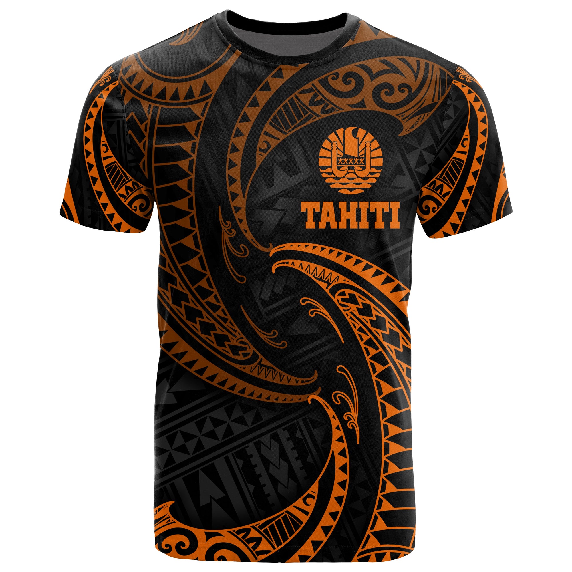 Tahiti Polynesian All Over T Shirt Orange Tribal Wave Unisex Orange - Polynesian Pride