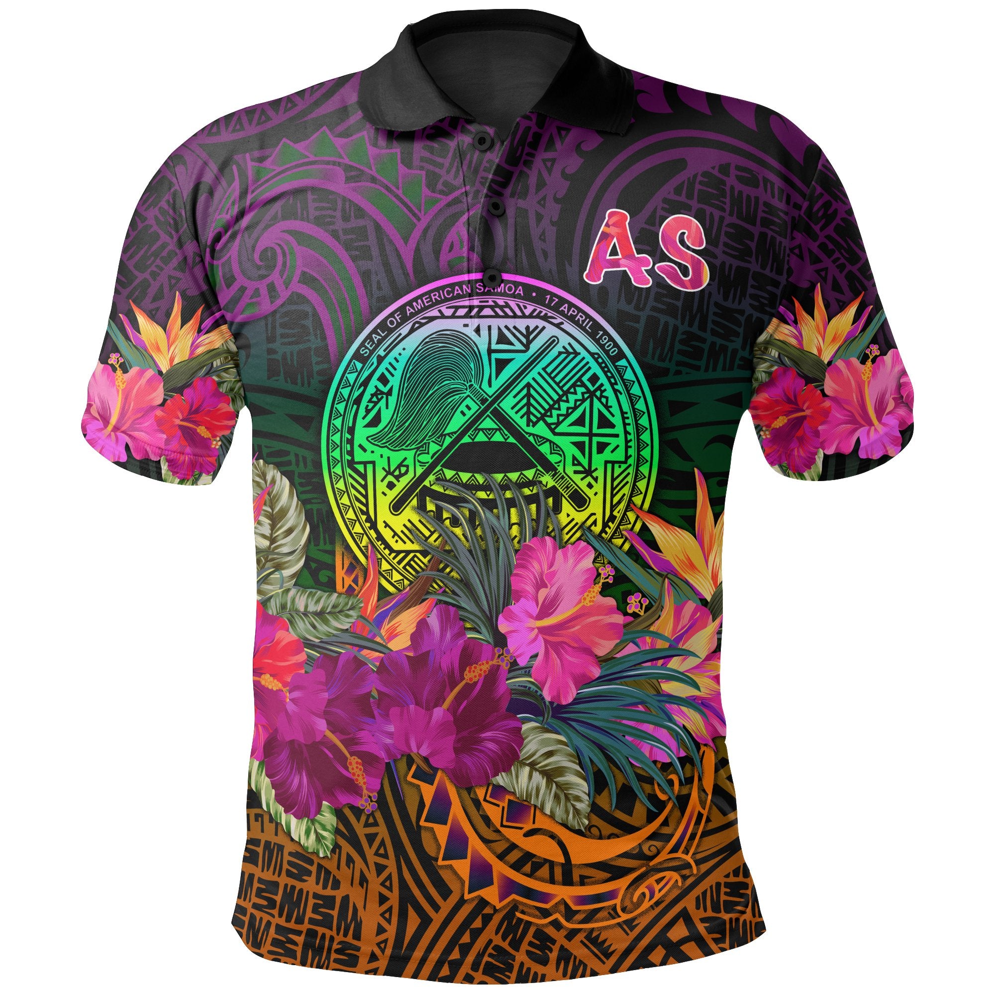 American Samoa Polo Summer Hibiscus Unisex Reggae - Polynesian Pride