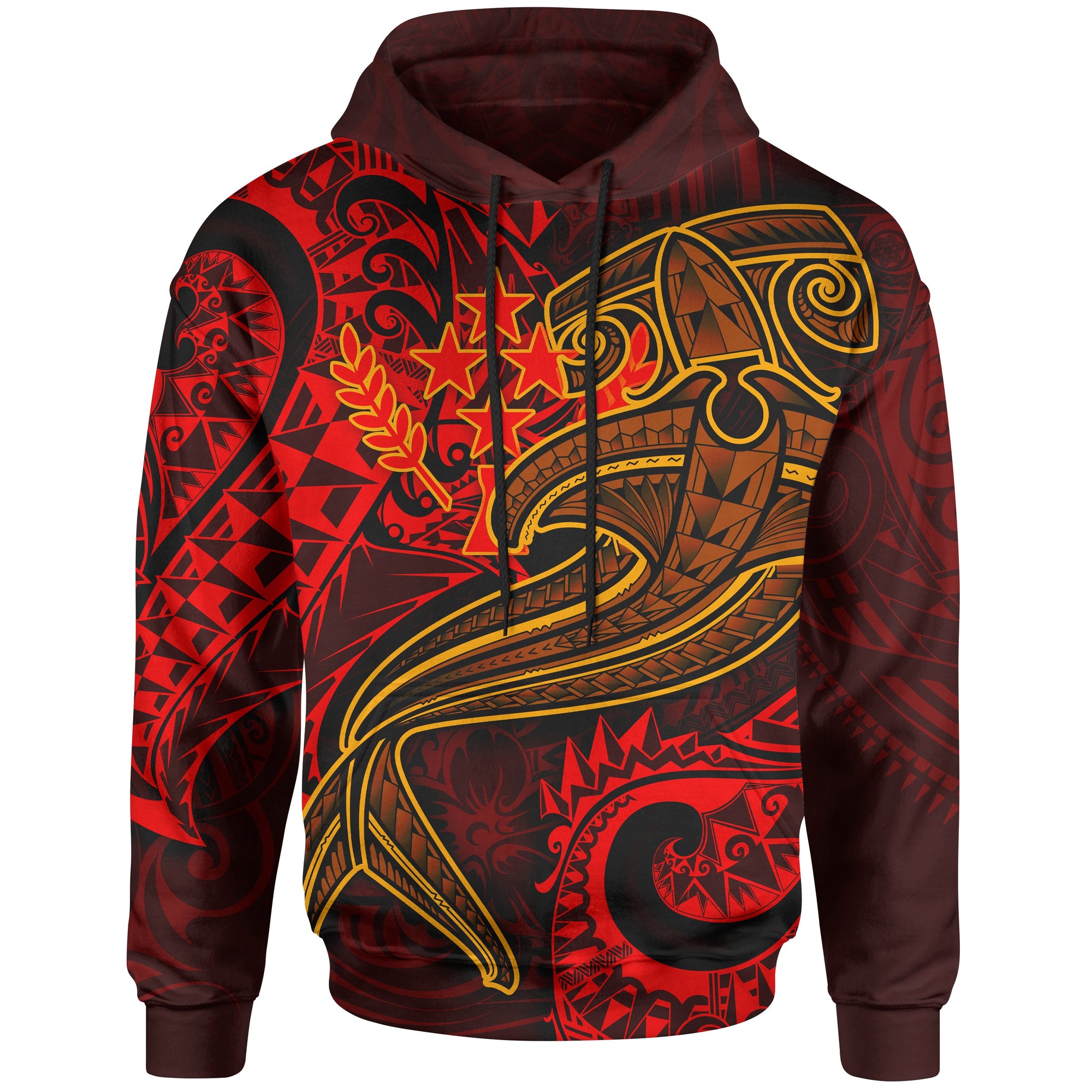 Kosrae Hoodie Red Shark Polynesian Tattoo Unisex Red - Polynesian Pride