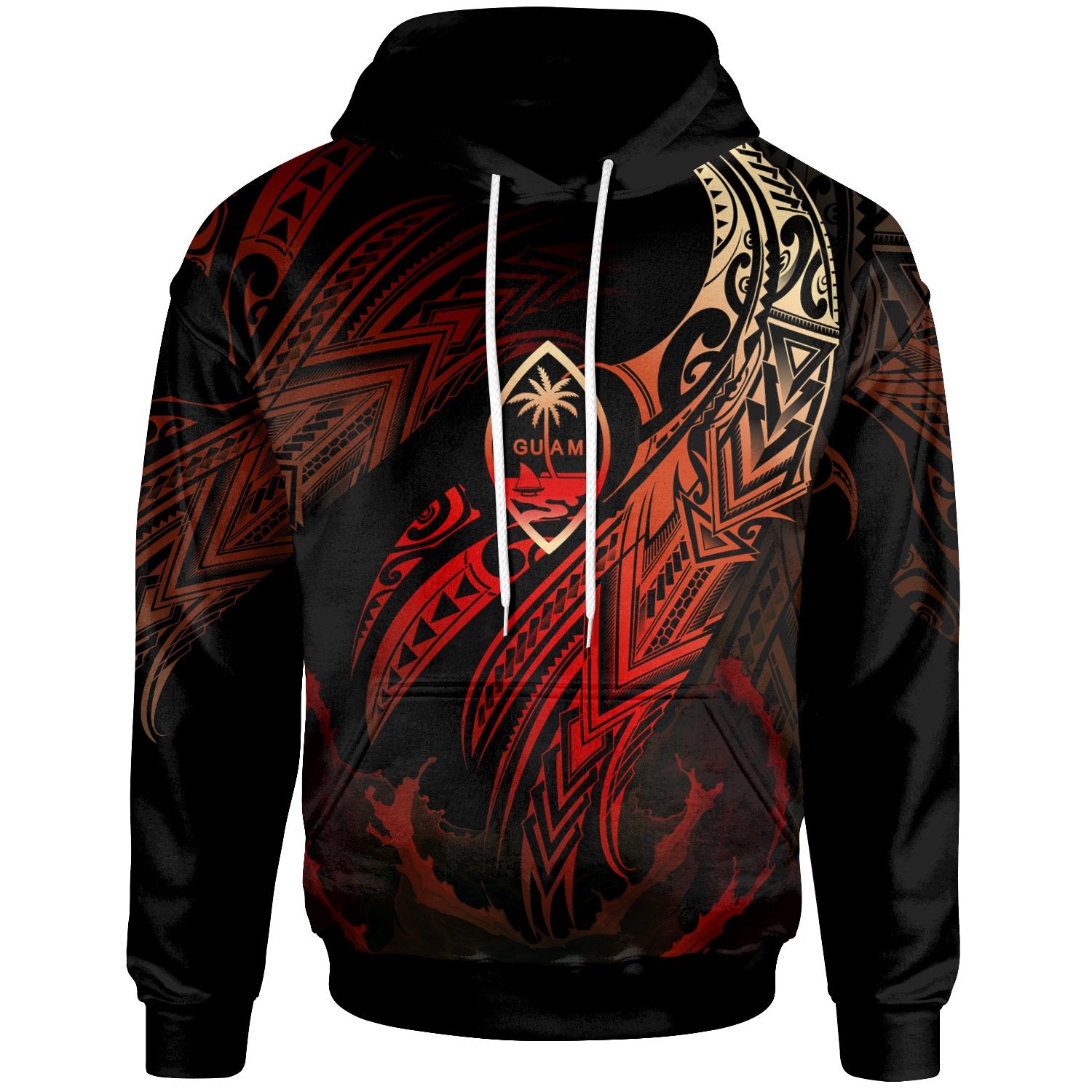 Guam Polynesian Hoodie Legend Red Version Unisex Black - Polynesian Pride