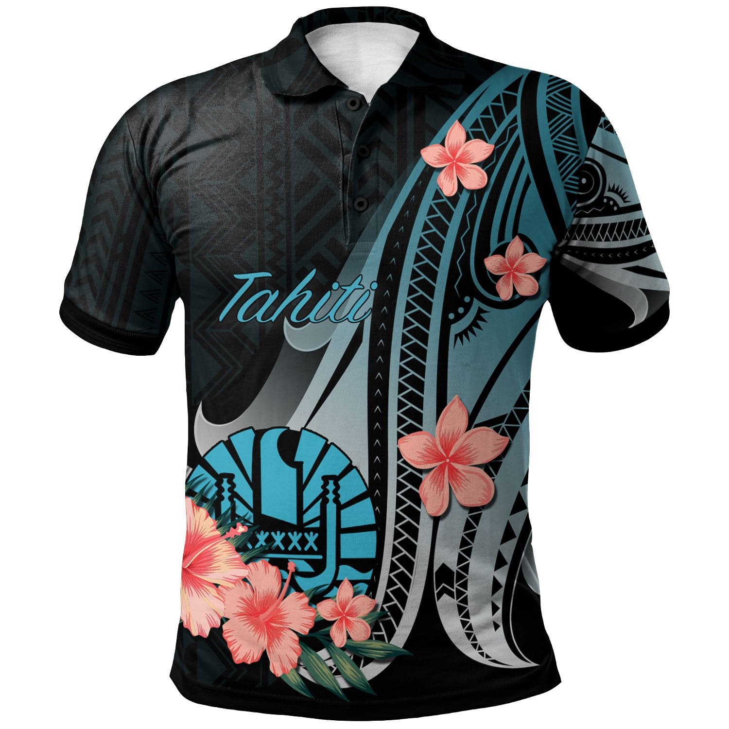 Tahiti Polo Shirt Turquoise Polynesian Hibiscus Pattern Style Unisex Turquoise - Polynesian Pride