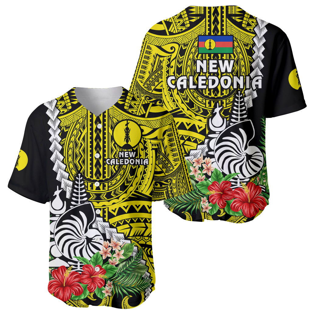 New Caledonia Polynesian Coat Of Arms Mix Tropical Flowers Baseball Jersey LT14 Yellow - Polynesian Pride