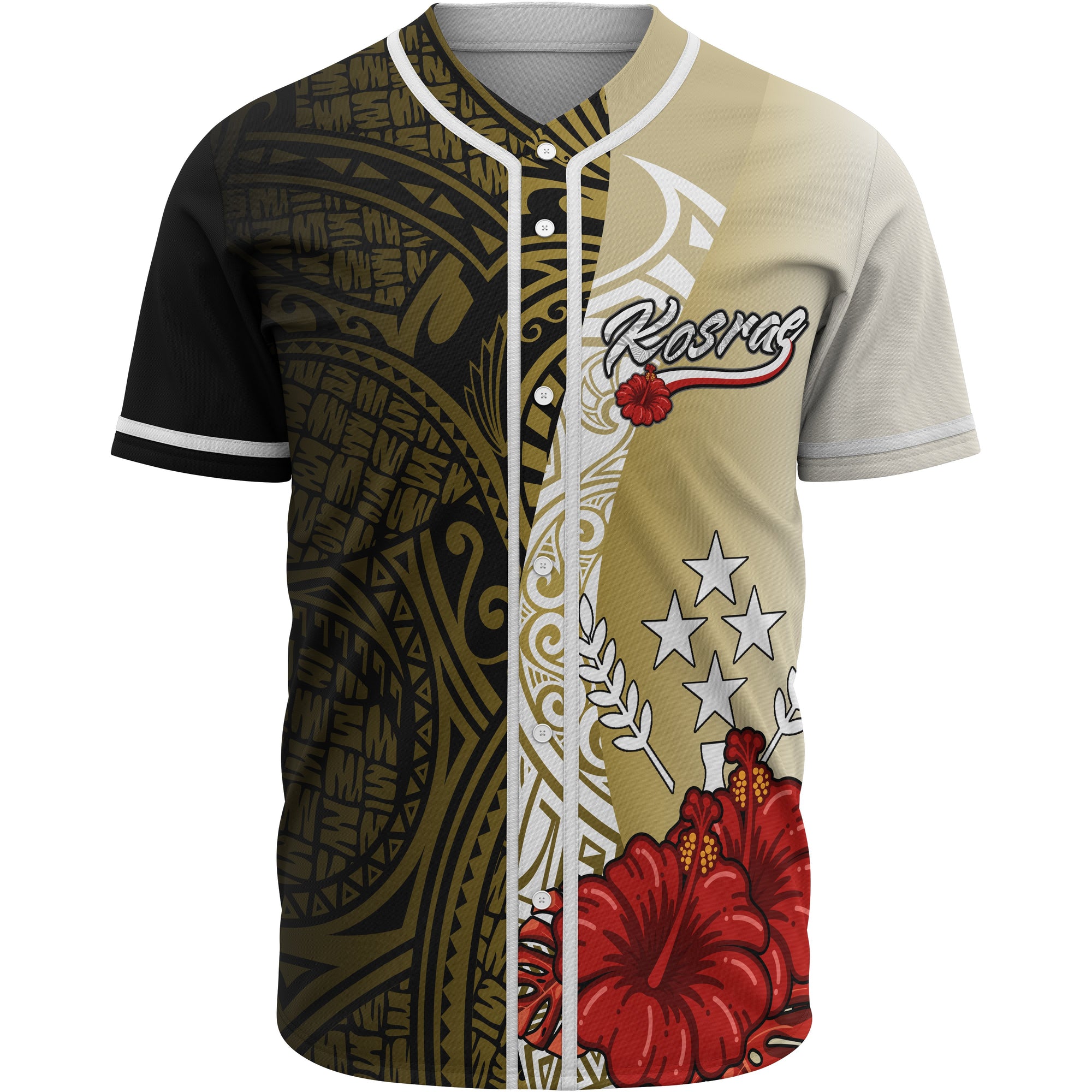 Kosrae Polynesian Baseball Shirt - Coat Of Arm With Hibiscus Gold Unisex Gold - Polynesian Pride