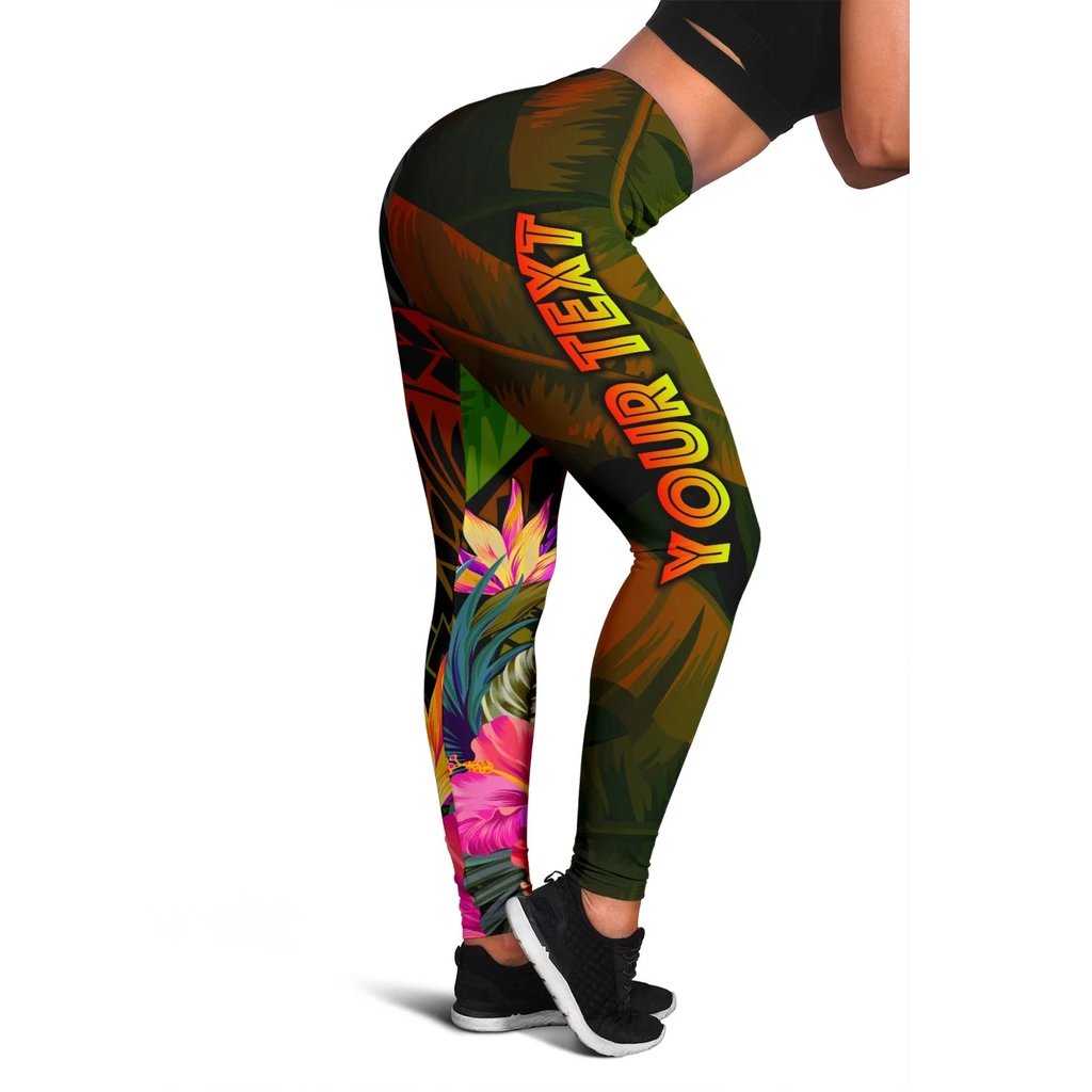 Papua New Guinea Polynesian Personalised Women's Leggings - Hibiscus and Banana Leaves Reggae - Polynesian Pride