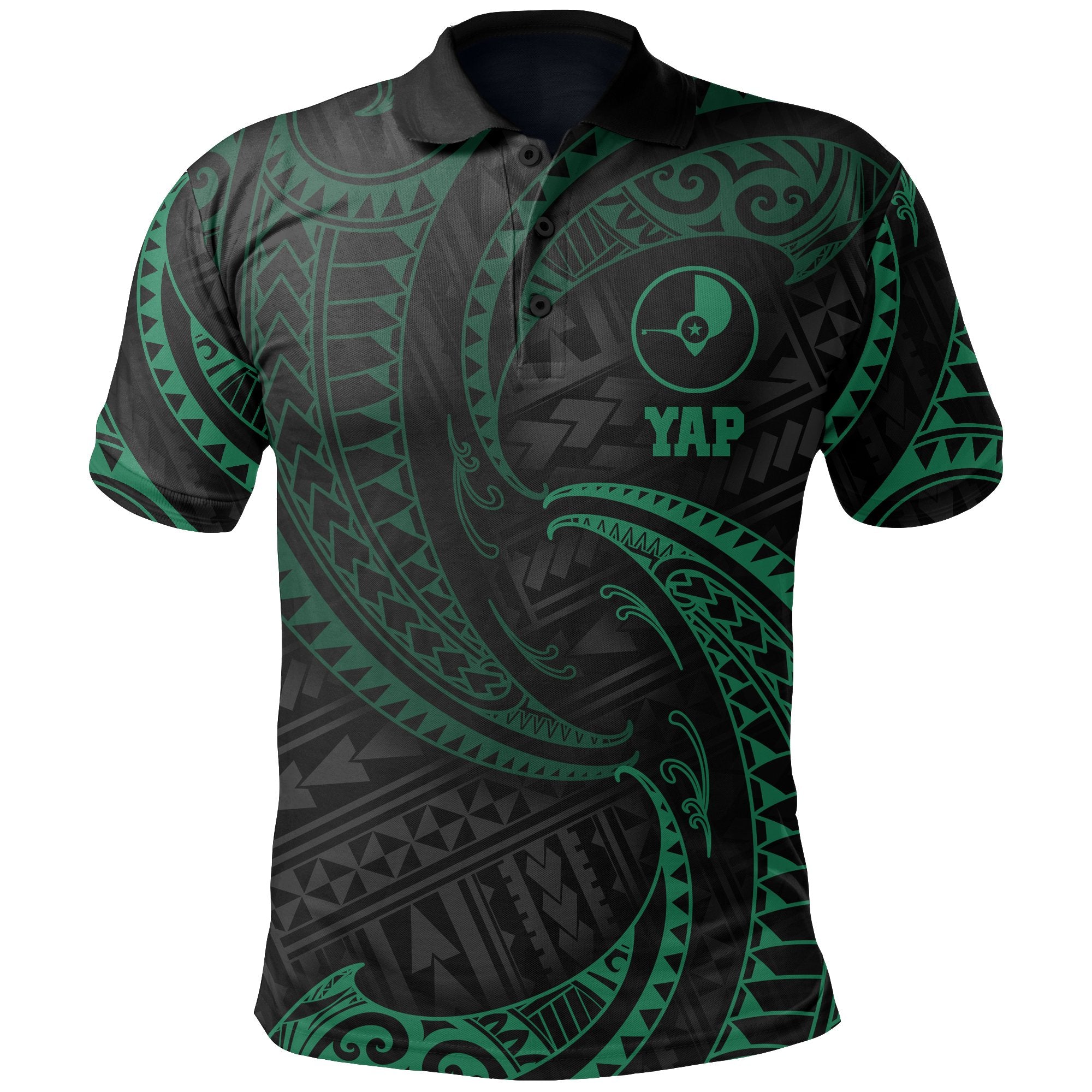 Yap Micronesia Polo Shirt Green Tribal Wave Unisex Green - Polynesian Pride