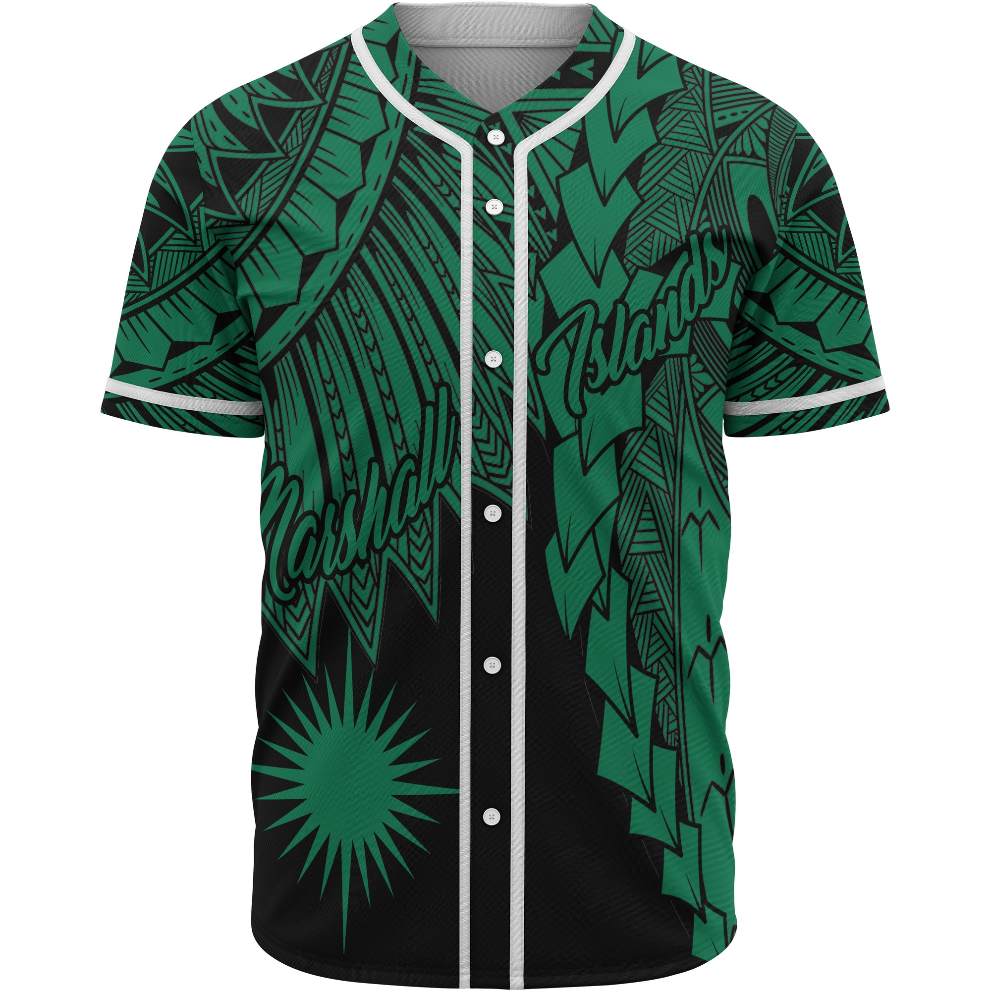 Marshall Islands Polynesian Baseball Shirt - Tribal Wave Tattoo Green Unisex Green - Polynesian Pride