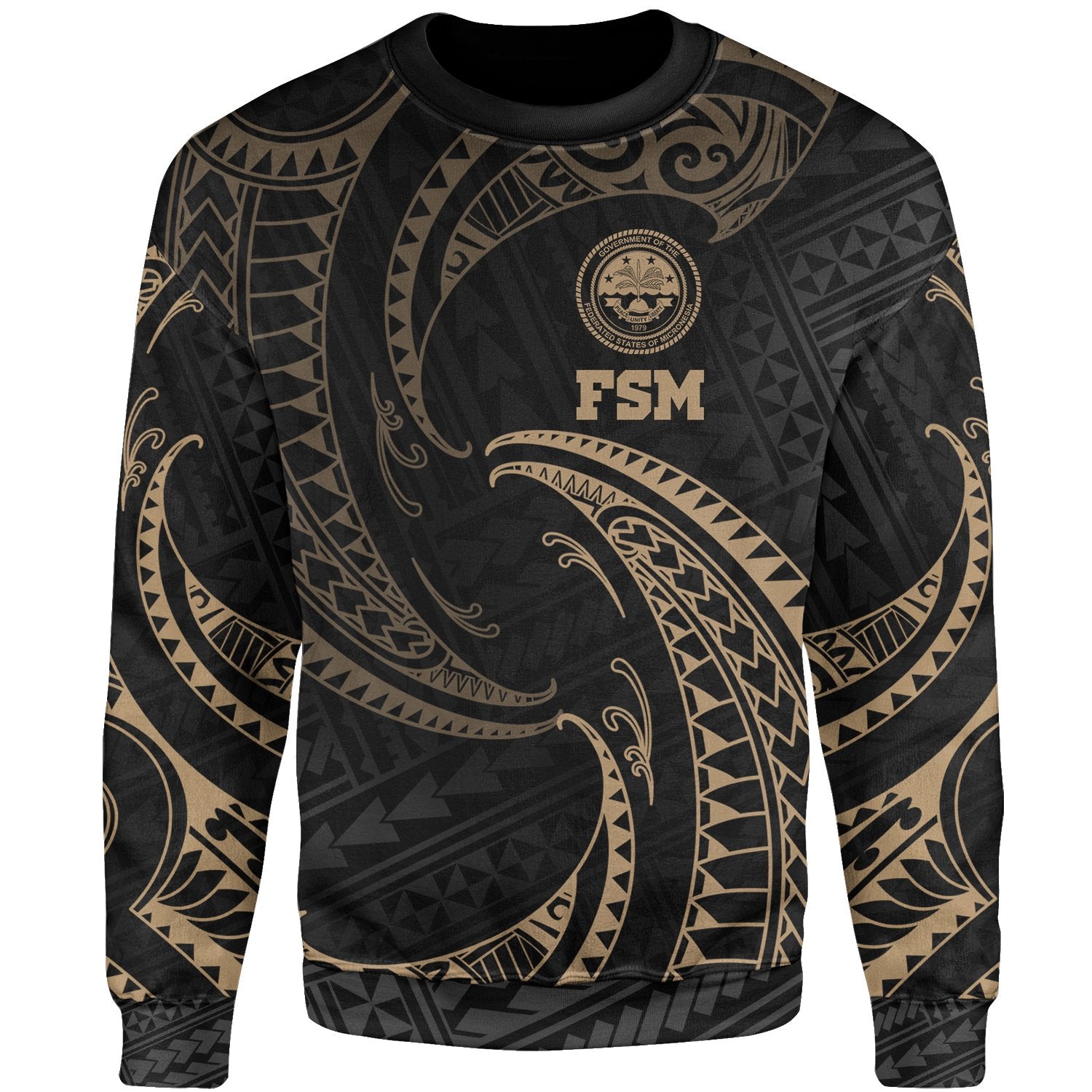 Federated States Of Micronesia Sweater - Gold Tribal Wave Unisex Gold - Polynesian Pride