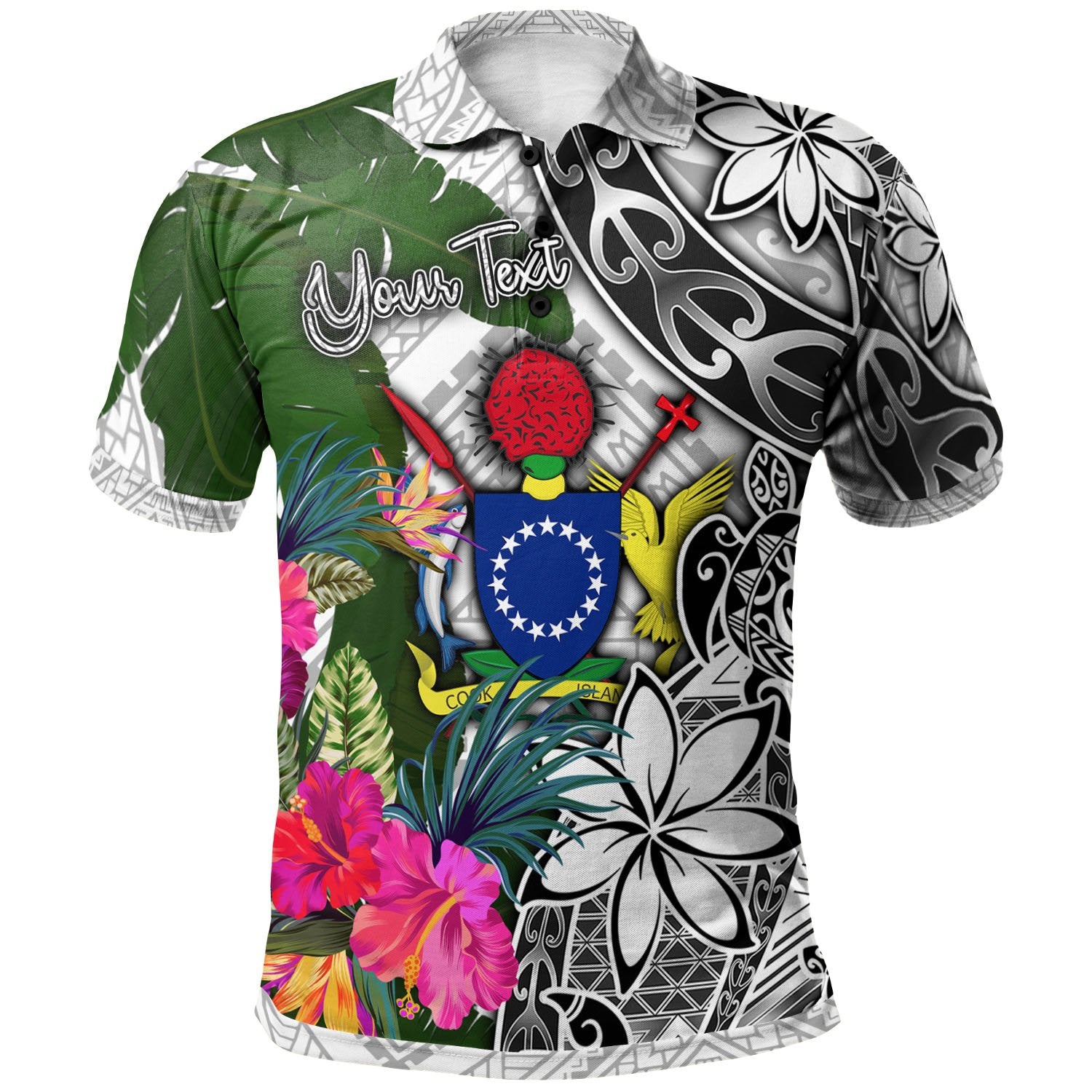 Cook Islands Custom Polo Shirt White Turtle Plumeria Banana Leaf Unisex White - Polynesian Pride