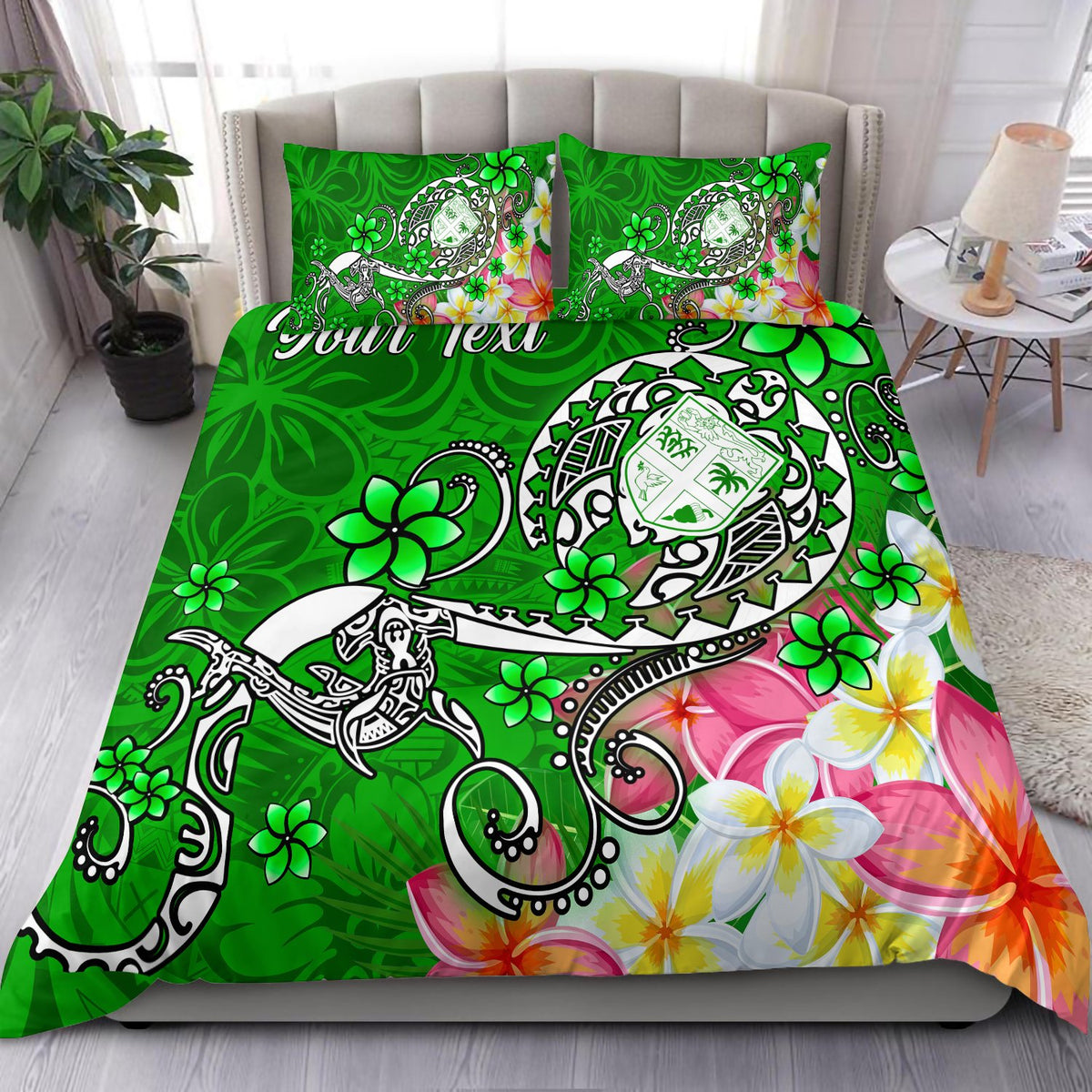 Fiji Custom Personalised Bedding Set - Turtle Plumeria (Green) Green - Polynesian Pride