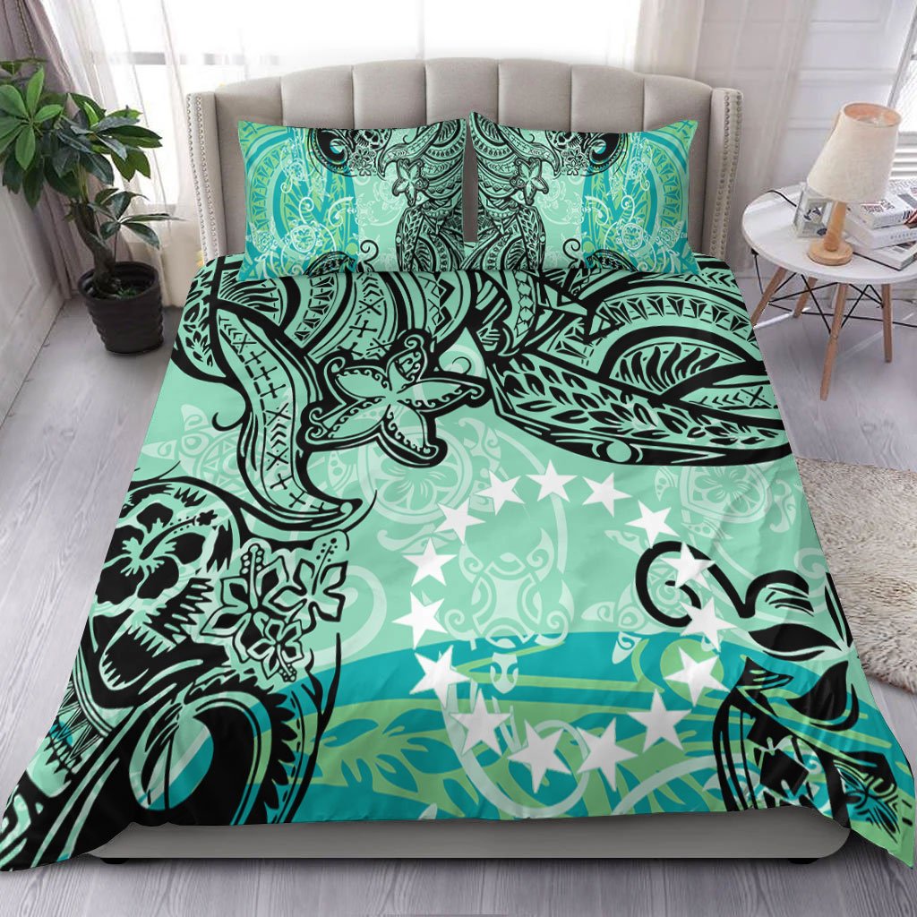 Cook Islands Bedding Set - Vintage Floral Pattern Green Color Green - Polynesian Pride