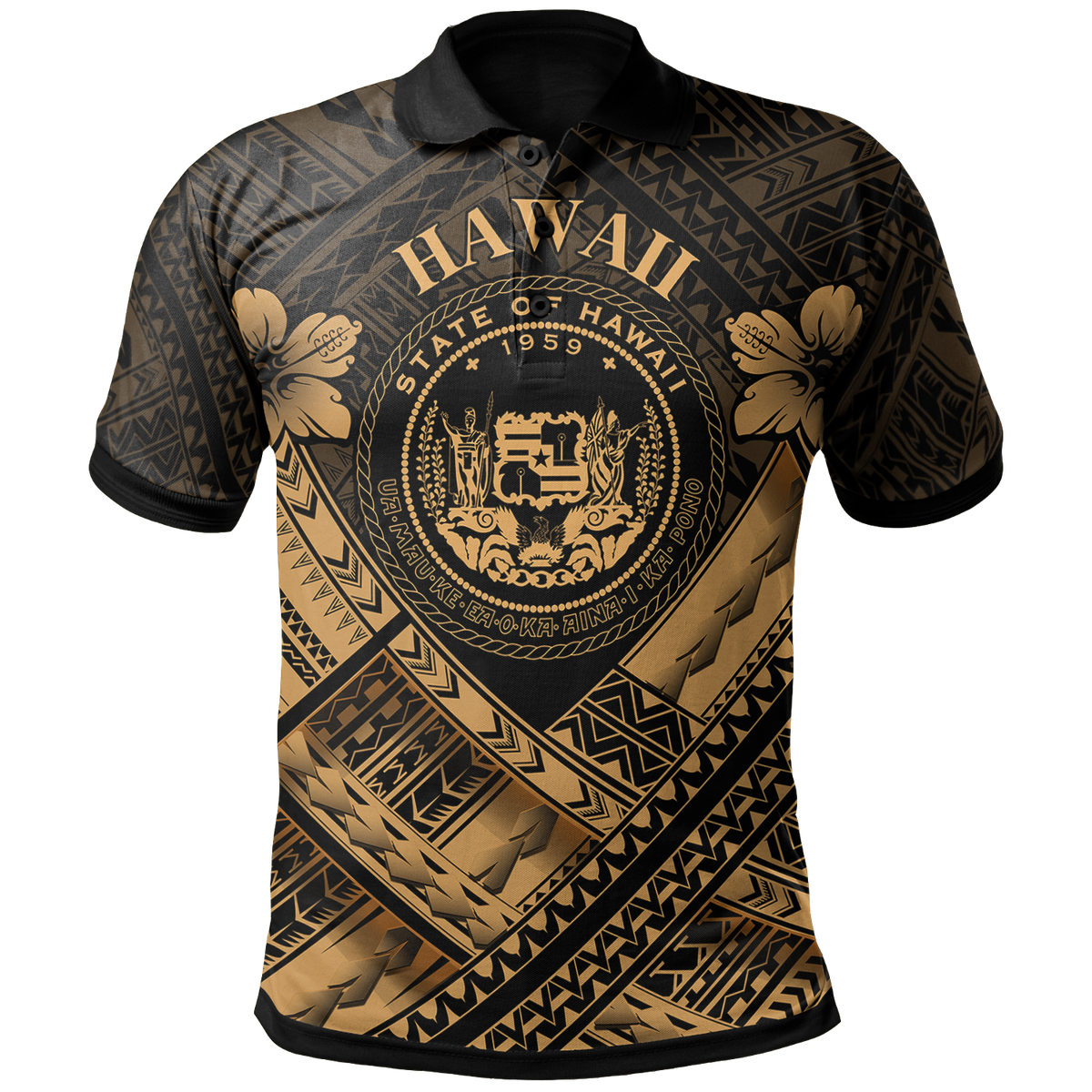 Hawaii Polo Shirt Gold Seal Polynesian Patterns Unisex Gold - Polynesian Pride