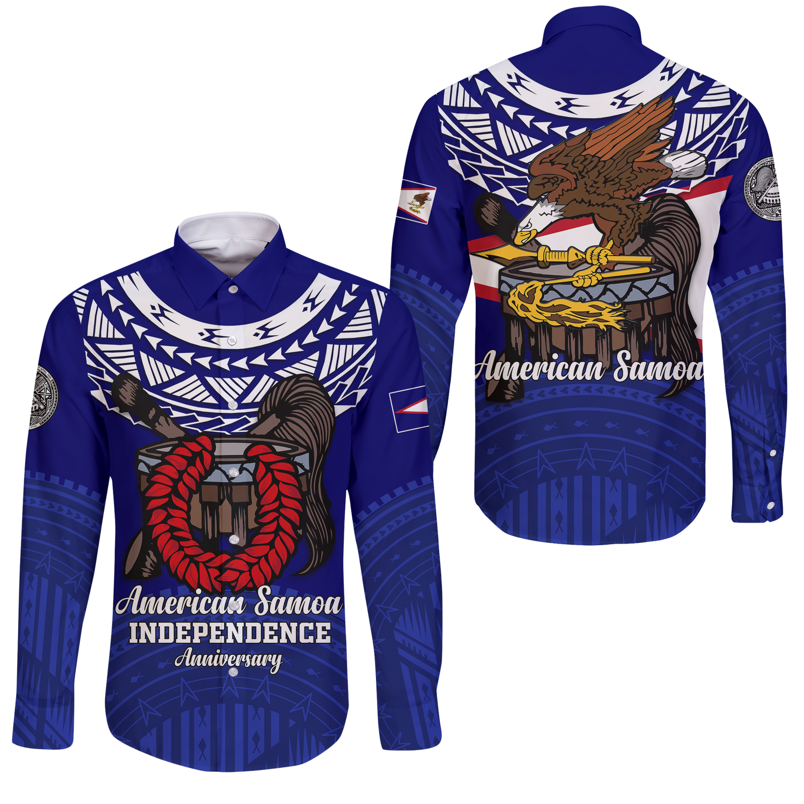 American Samoa Independence Anniversary Pride Long Sleeve Button Shirt - LT12 Unisex Blue - Polynesian Pride