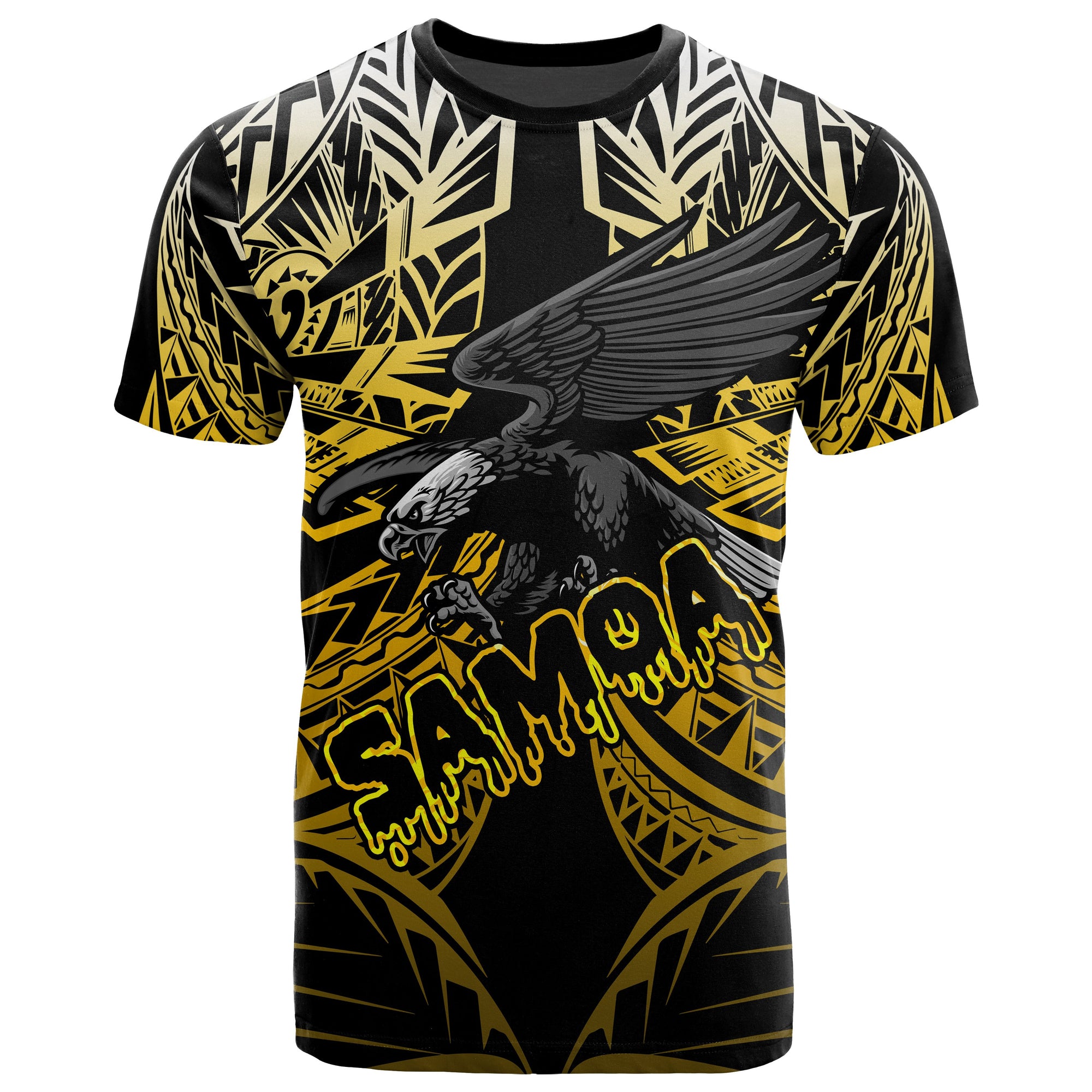 Samoa Polynesian T Shirt Eagle Tribal Pattern Yellow Unisex Reggae - Polynesian Pride