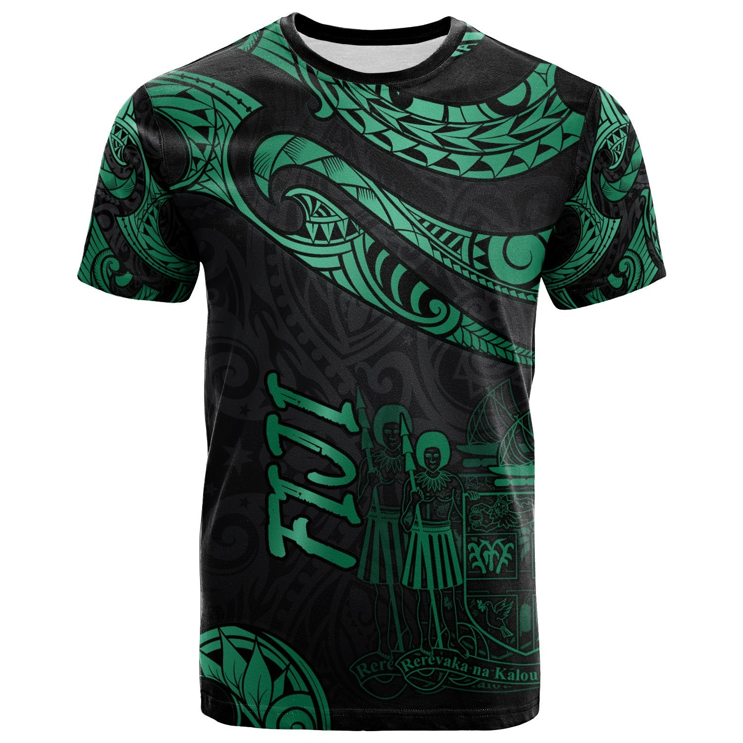 Fiji Polynesian T Shirt Polynesian Tattoo Green Version Unisex Art - Polynesian Pride