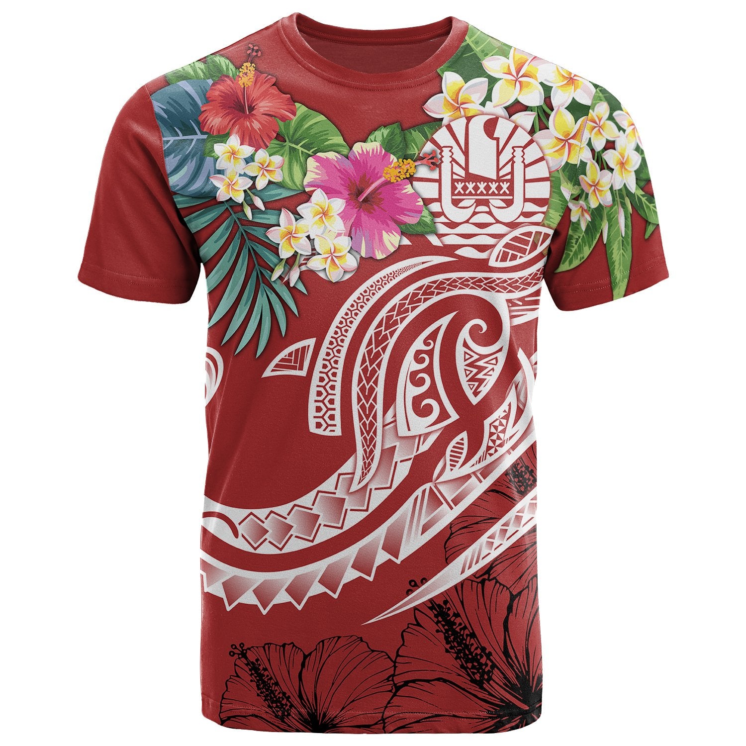 Tahiti Polynesian T Shirt Summer Plumeria (Red) Unisex Red - Polynesian Pride