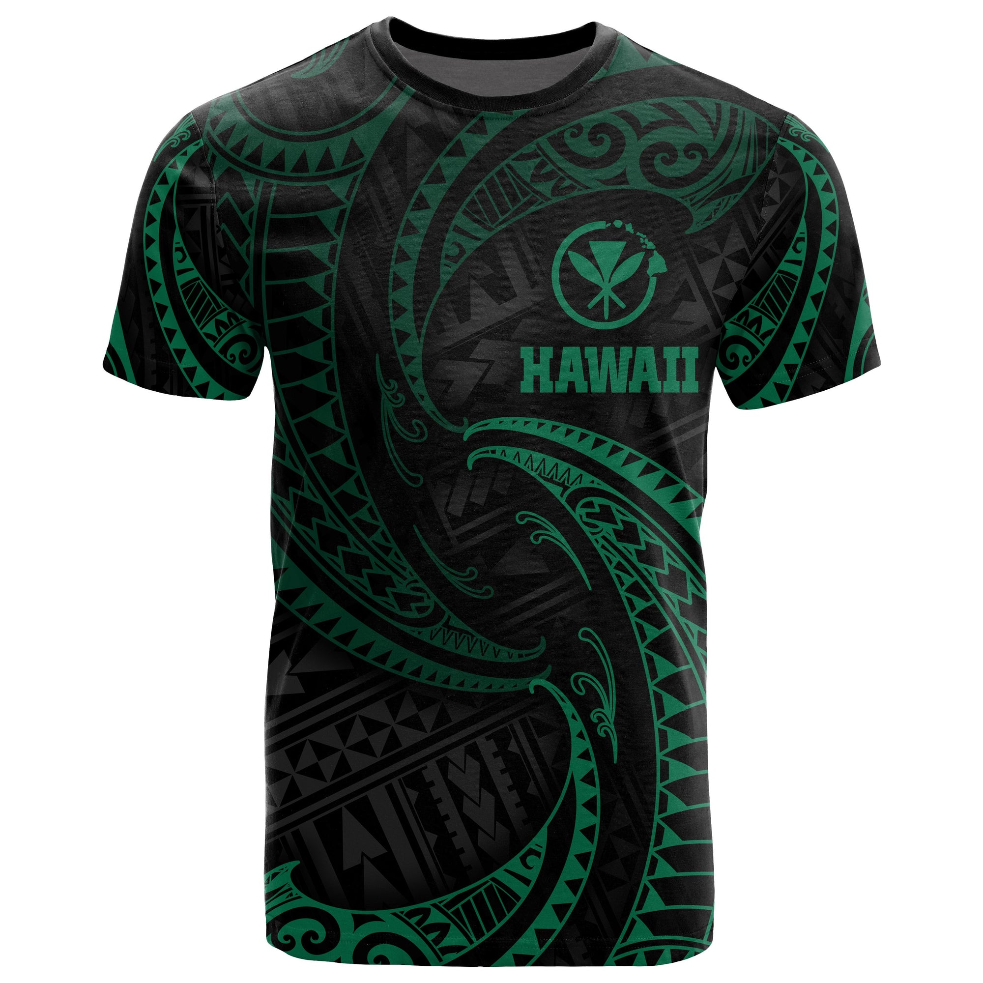 Polynesian Hawaii T Shirt Green Tribal Wave Unisex Green - Polynesian Pride