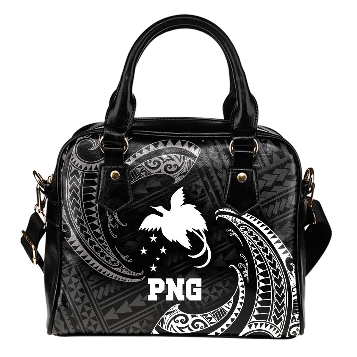 Papua New Guinea Polynesian Shoulder Handbag - White Tribal Wave One Size Black - Polynesian Pride